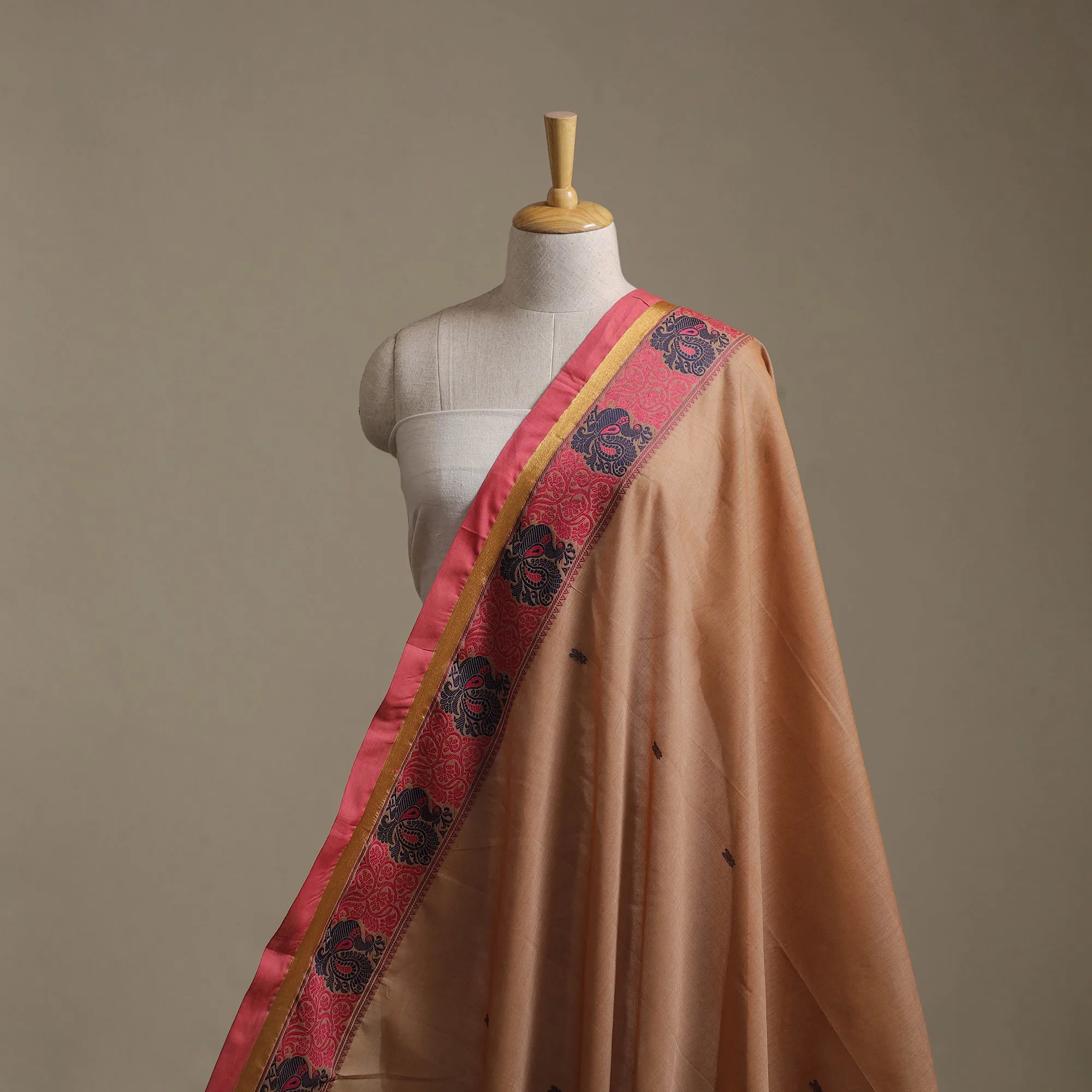 Brown - Kanchipuram Buti Cotton Fabric with Thread Border 10 sold by Itokri