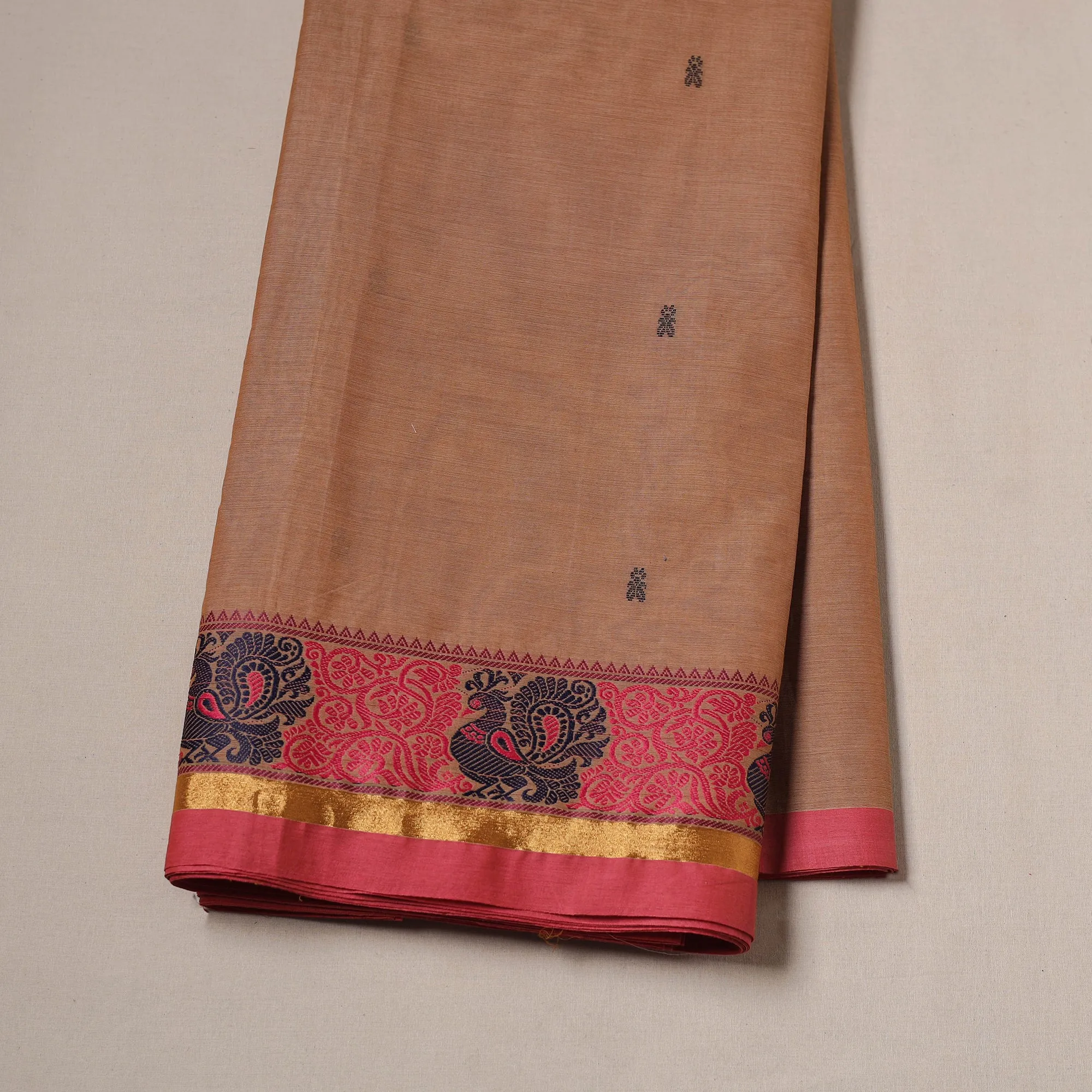 Brown - Kanchipuram Buti Cotton Fabric with Thread Border 10 sold by Itokri product image thumbnail 2