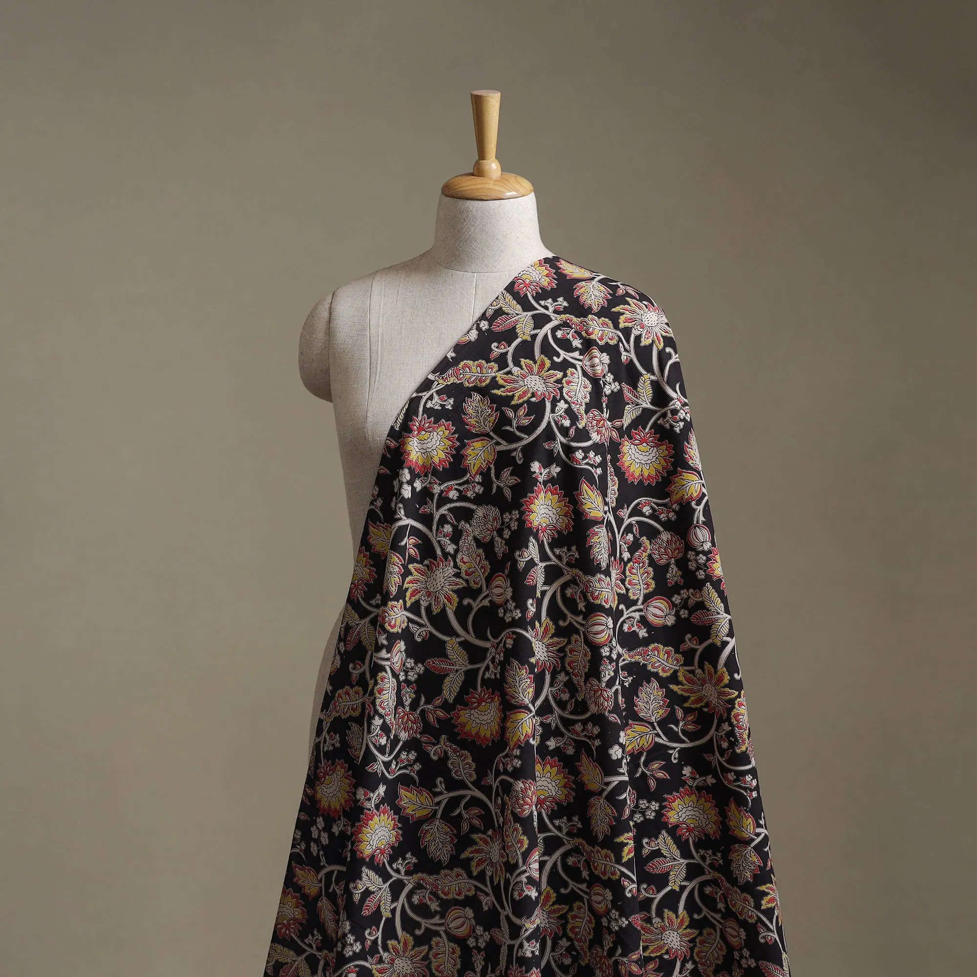 Black - Kalamkari Printed Cotton Fabric 42 sold by Itokri