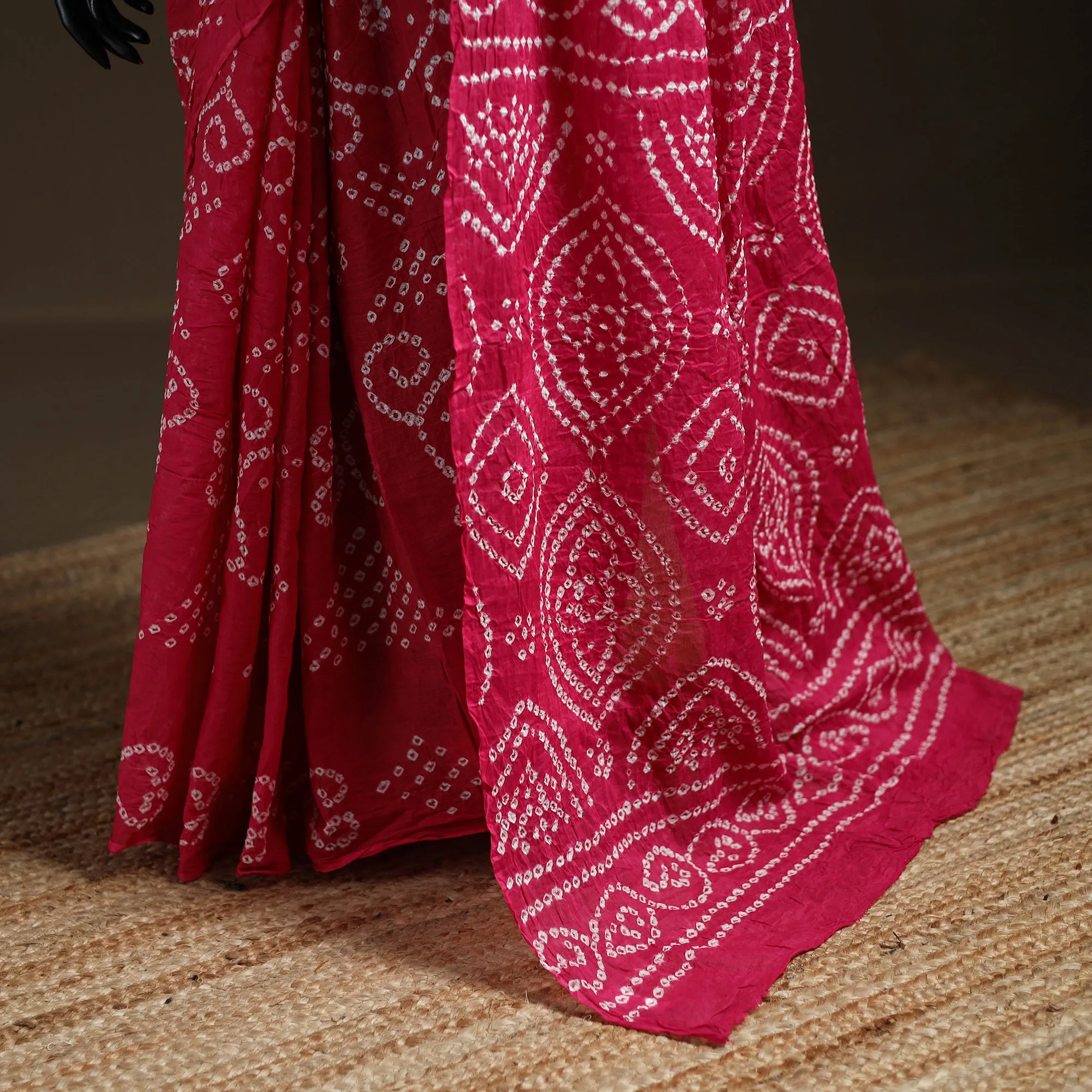 Pink - Kutch Tie-Dye Pure Mul Cotton Rai Bandhani Saree with Blouse Piece 23 sold by Itokri product image thumbnail 5