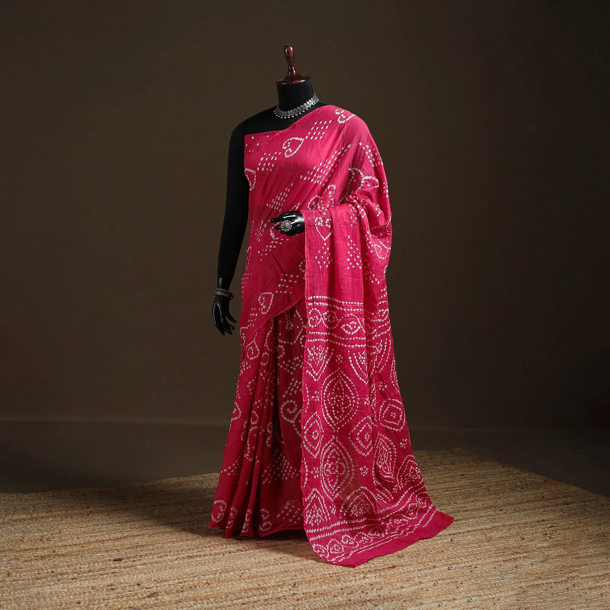 Pink - Kutch Tie-Dye Pure Mul Cotton Rai Bandhani Saree with Blouse Piece 23 sold by Itokri