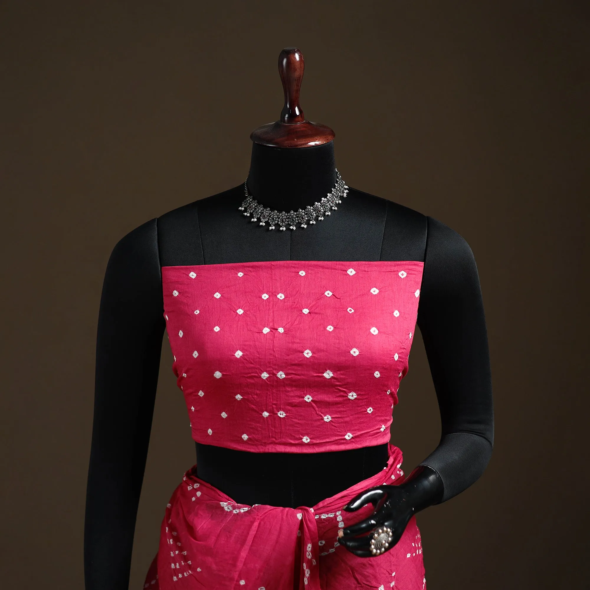 Pink - Kutch Tie-Dye Pure Mul Cotton Rai Bandhani Saree with Blouse Piece 23 sold by Itokri product image thumbnail 3