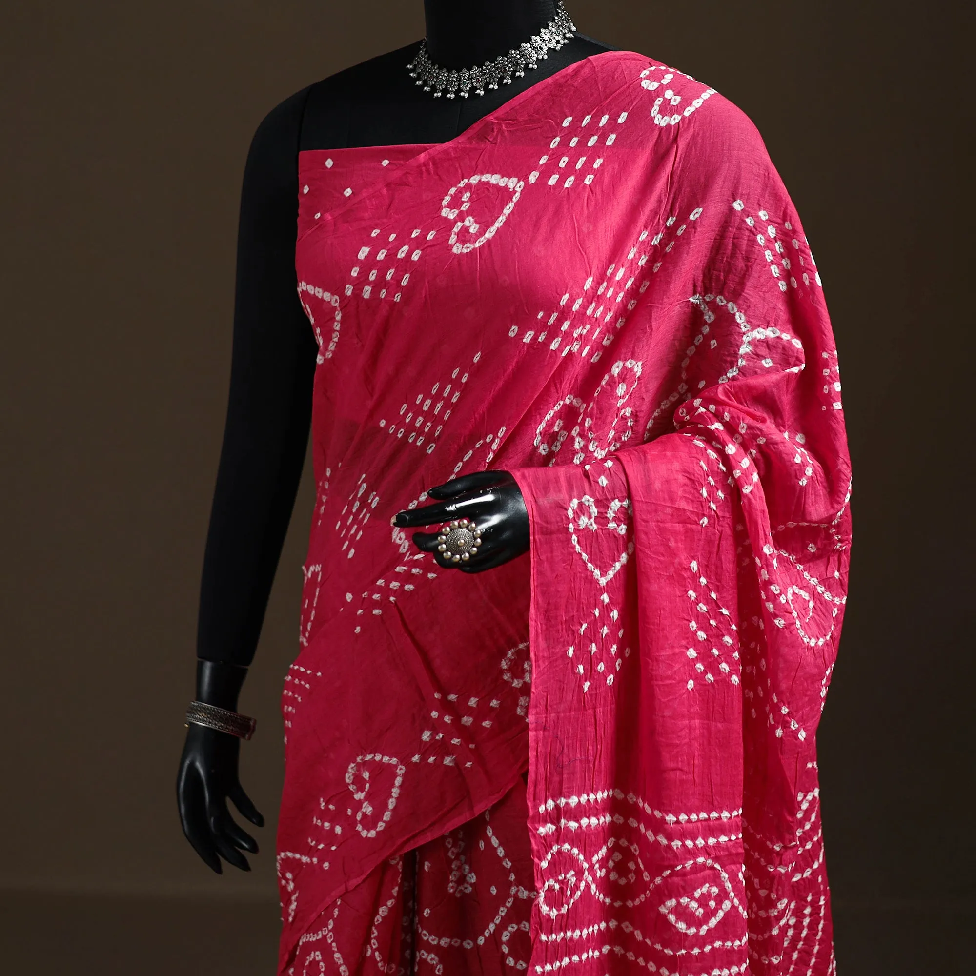 Pink - Kutch Tie-Dye Pure Mul Cotton Rai Bandhani Saree with Blouse Piece 23 sold by Itokri product image thumbnail 2