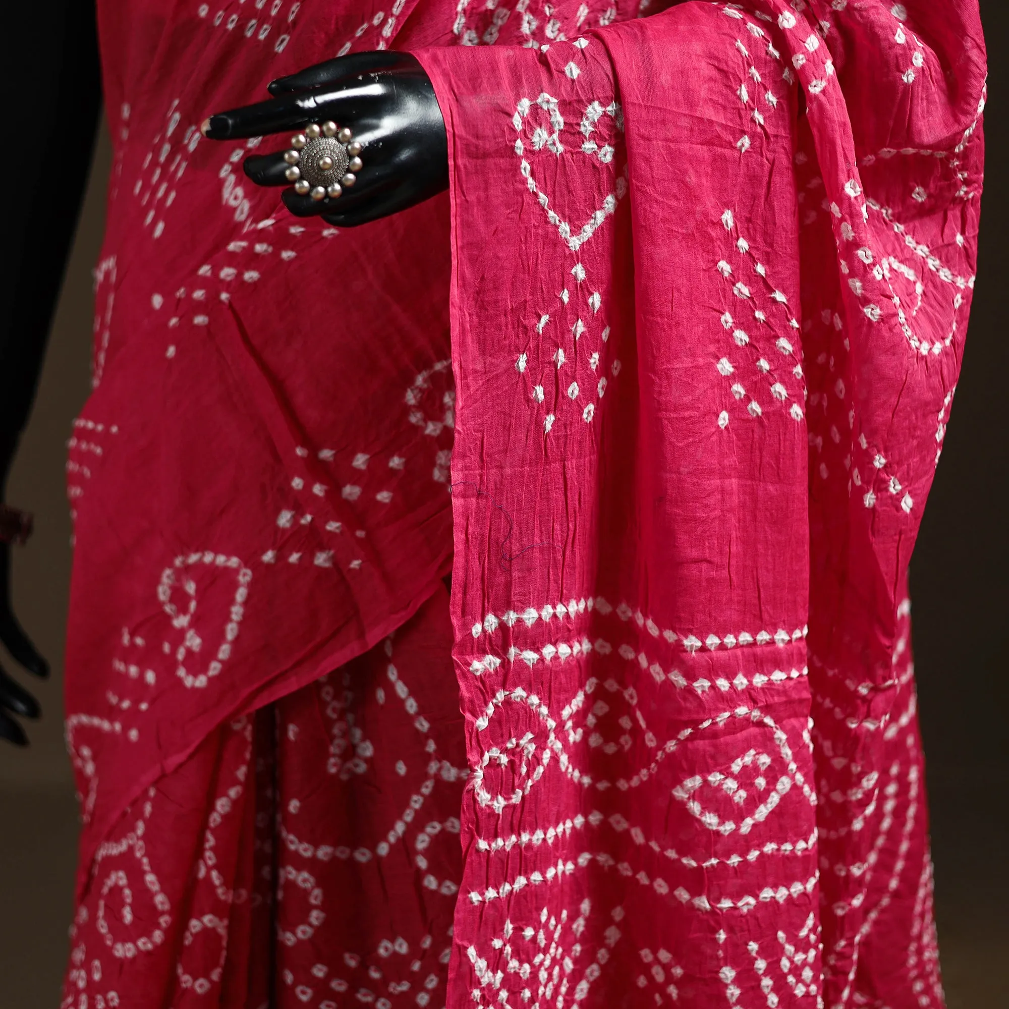 Pink - Kutch Tie-Dye Pure Mul Cotton Rai Bandhani Saree with Blouse Piece 23 sold by Itokri product image thumbnail 4