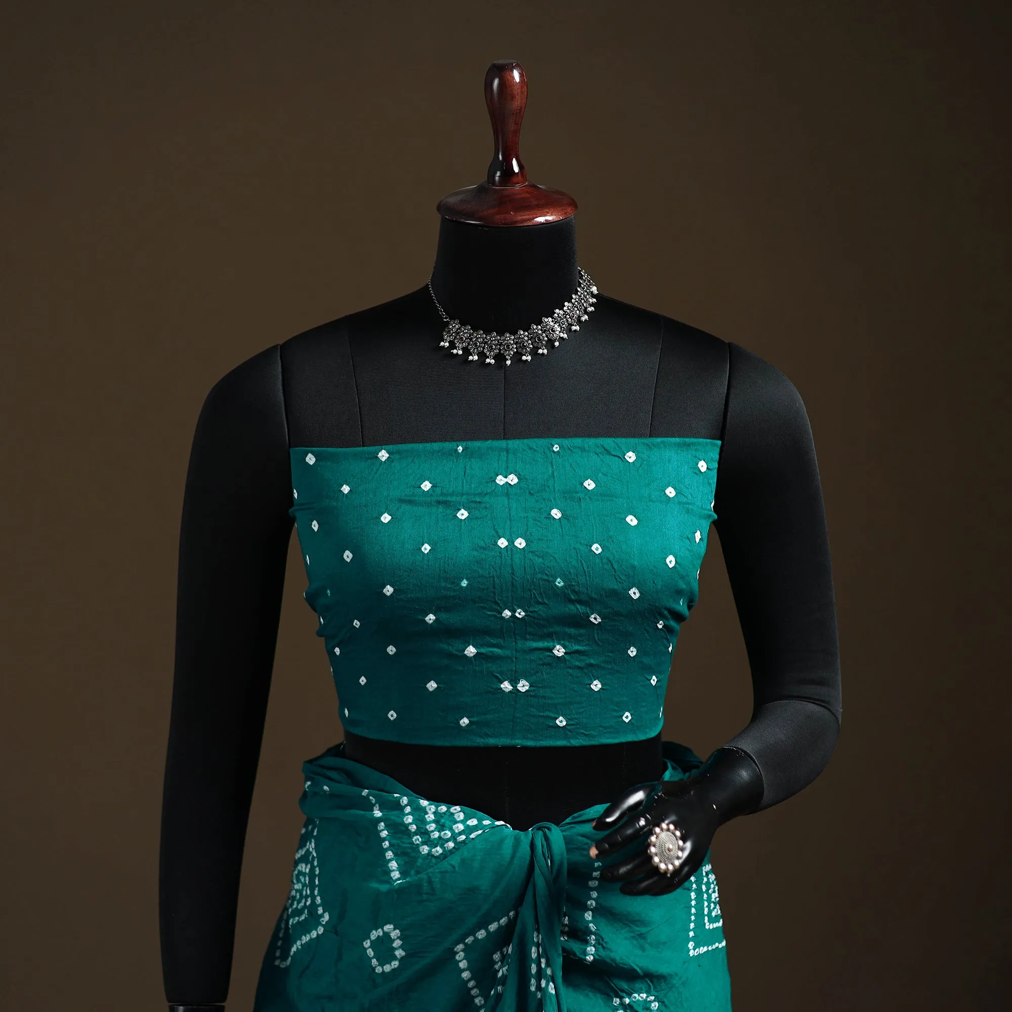 Green - Kutch Tie-Dye Pure Mul Cotton Rai Bandhani Saree with Blouse Piece 22 sold by Itokri product image thumbnail 3