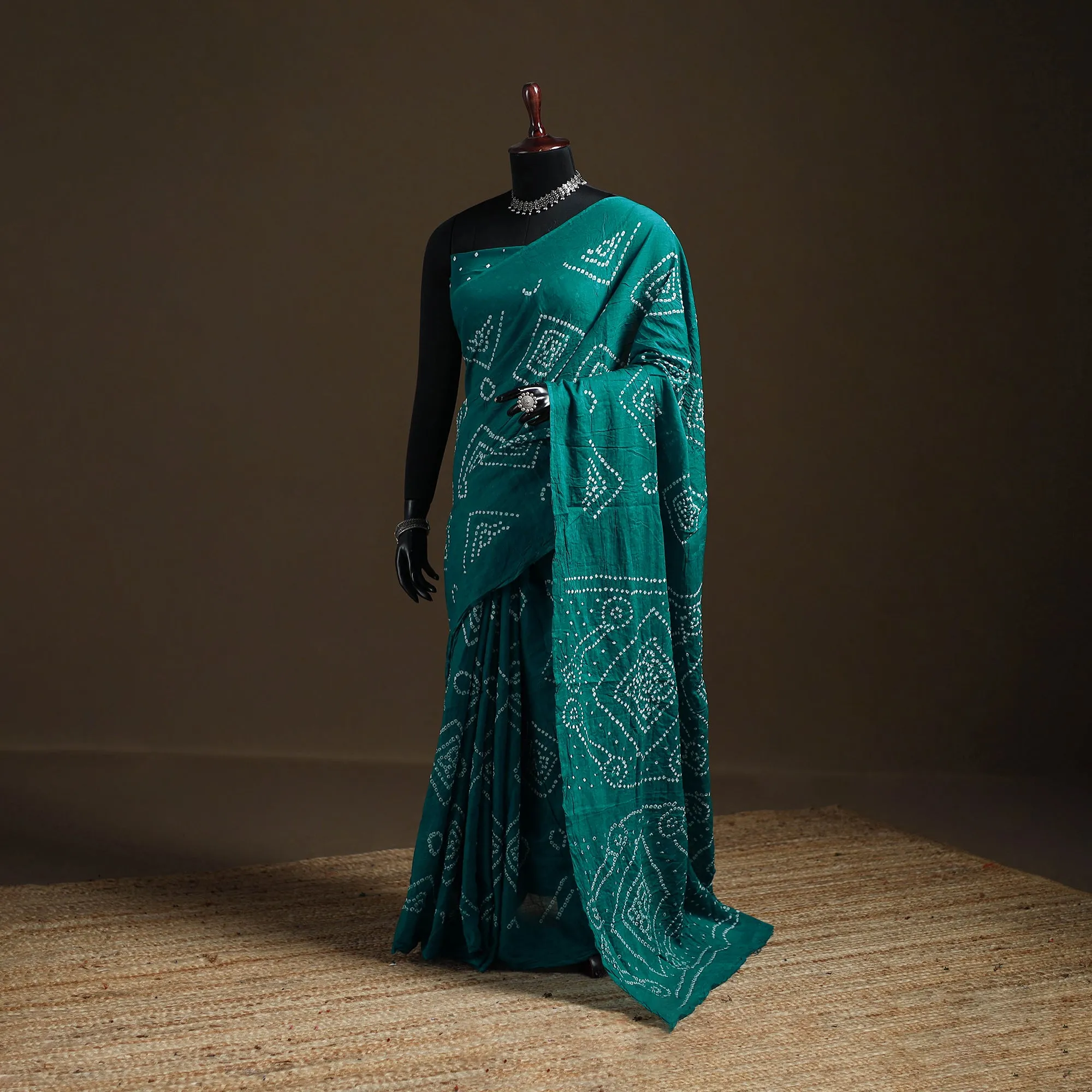 Green - Kutch Tie-Dye Pure Mul Cotton Rai Bandhani Saree with Blouse Piece 22 sold by Itokri