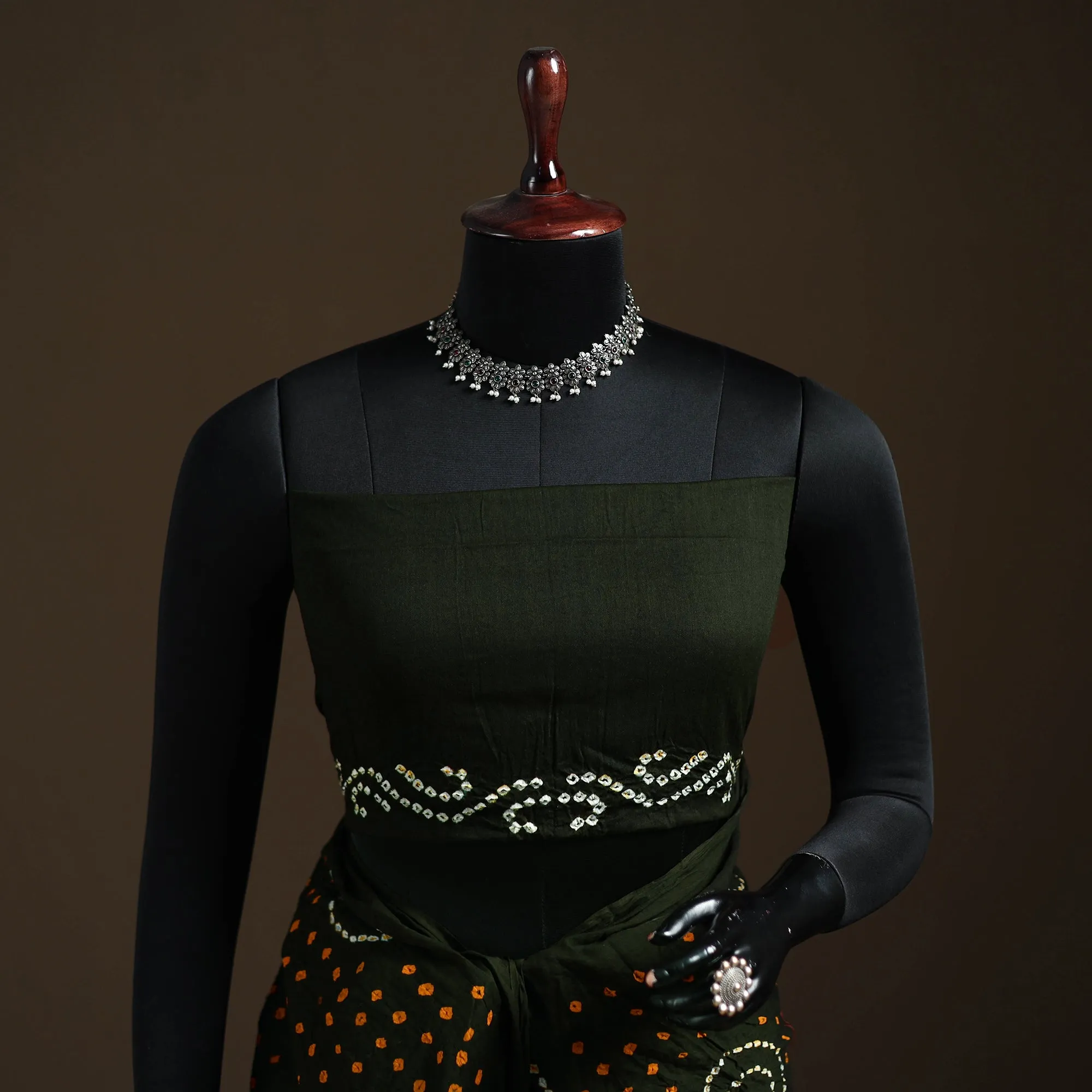 Green - Kutch Tie-Dye Pure Mul Cotton Rai Bandhani Saree with Blouse Piece 01 sold by Itokri product image thumbnail 3