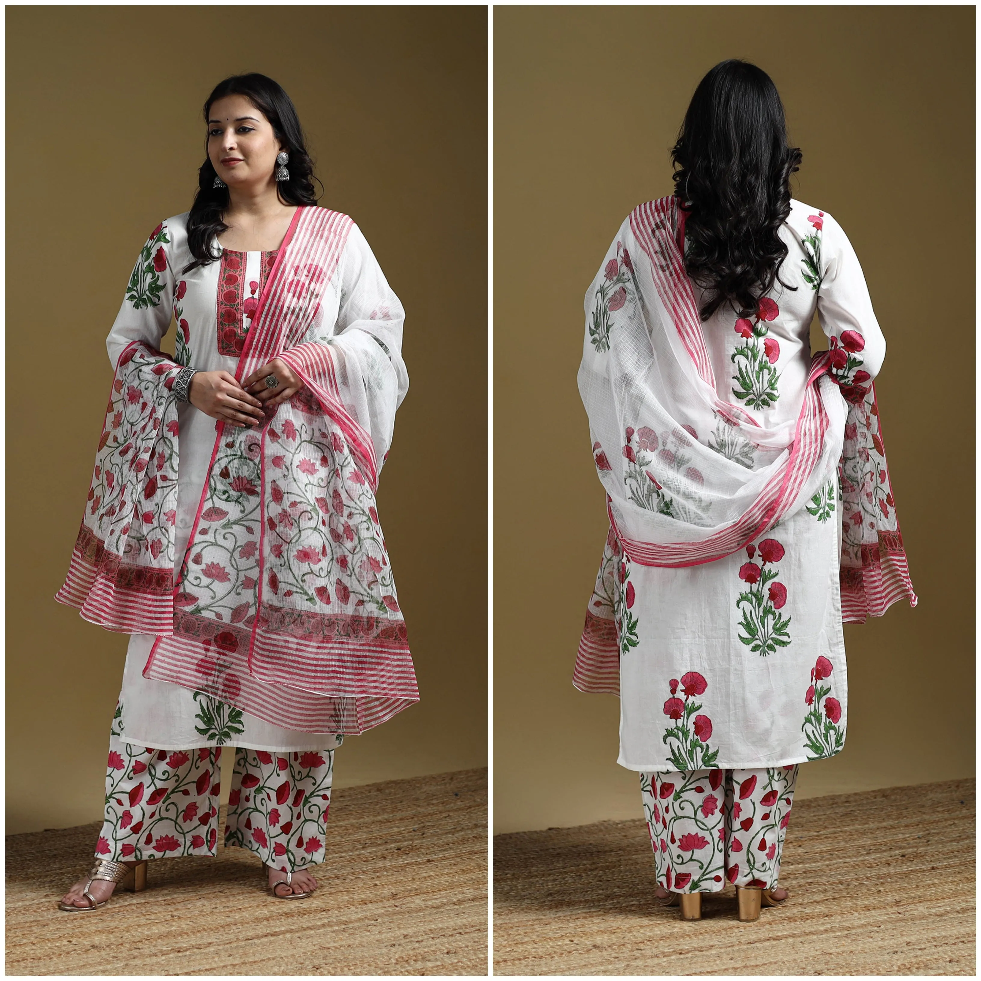 Pink - Sanganeri Hand Block Print Cotton Suit Set with Dupatta for women 03 sold by Itokri product image thumbnail 3