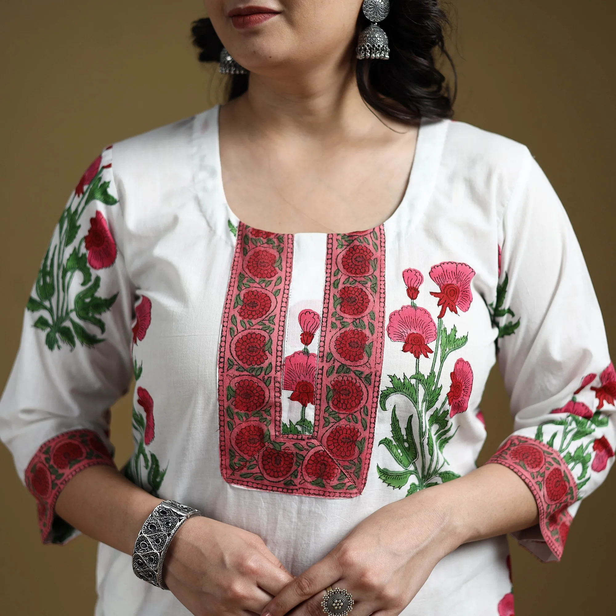 Pink - Sanganeri Hand Block Print Cotton Suit Set with Dupatta for women 03 sold by Itokri product image thumbnail 4