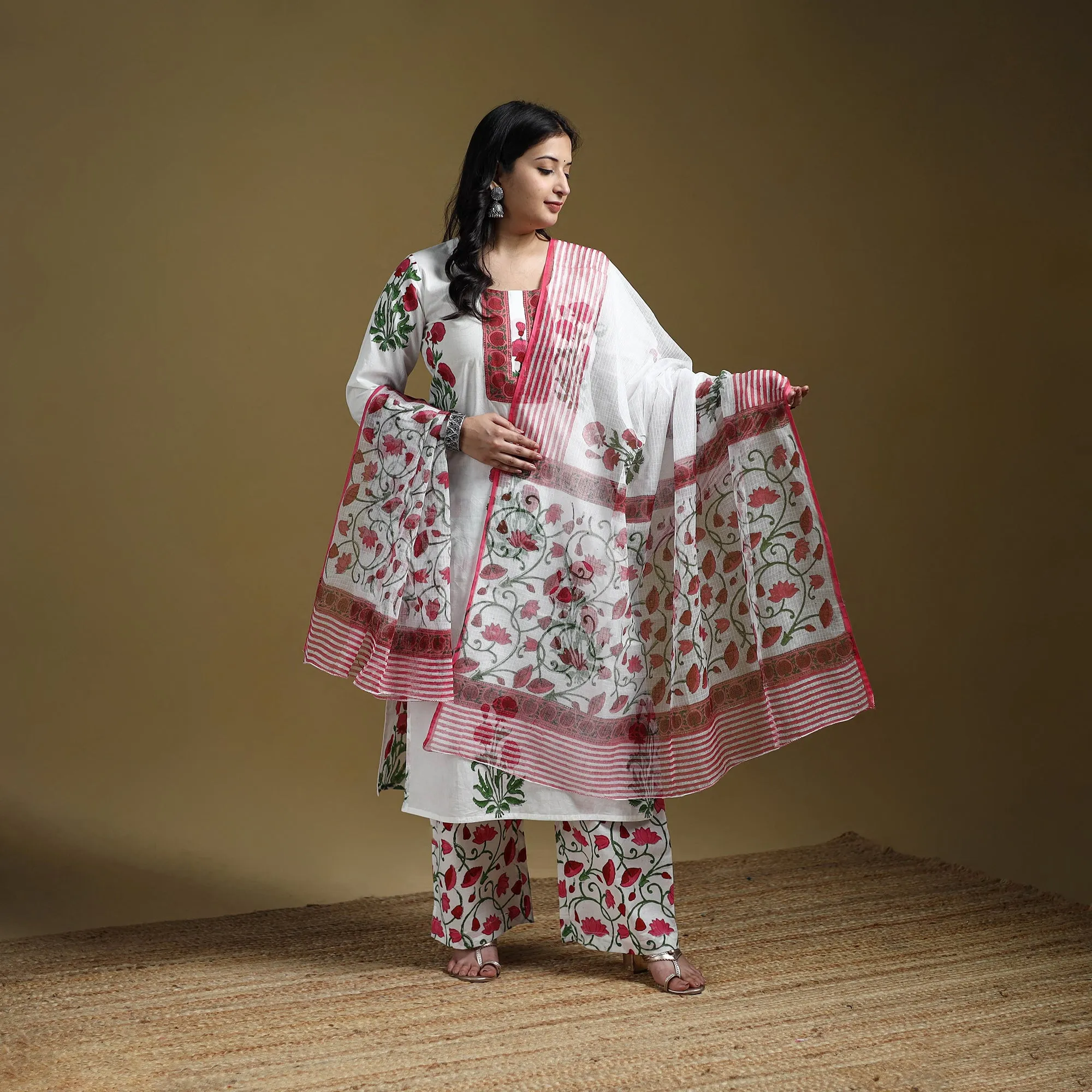 Pink - Sanganeri Hand Block Print Cotton Suit Set with Dupatta for women 03 sold by Itokri