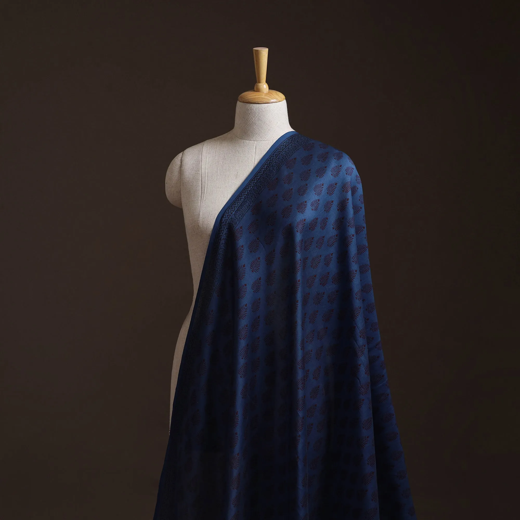 Blue - Bagh Hand Block Print Chanderi Silk Natural Dyed Handloom Fabric 15 sold by Itokri