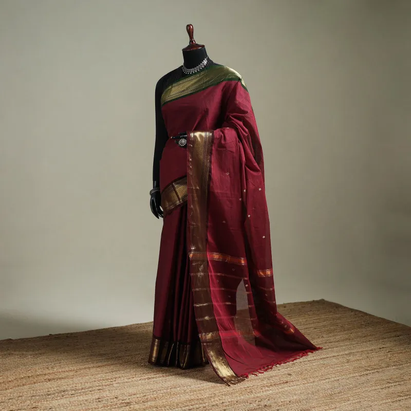 Red - Kanchipuram Buti Cotton Saree with Border 19 made by Itokri