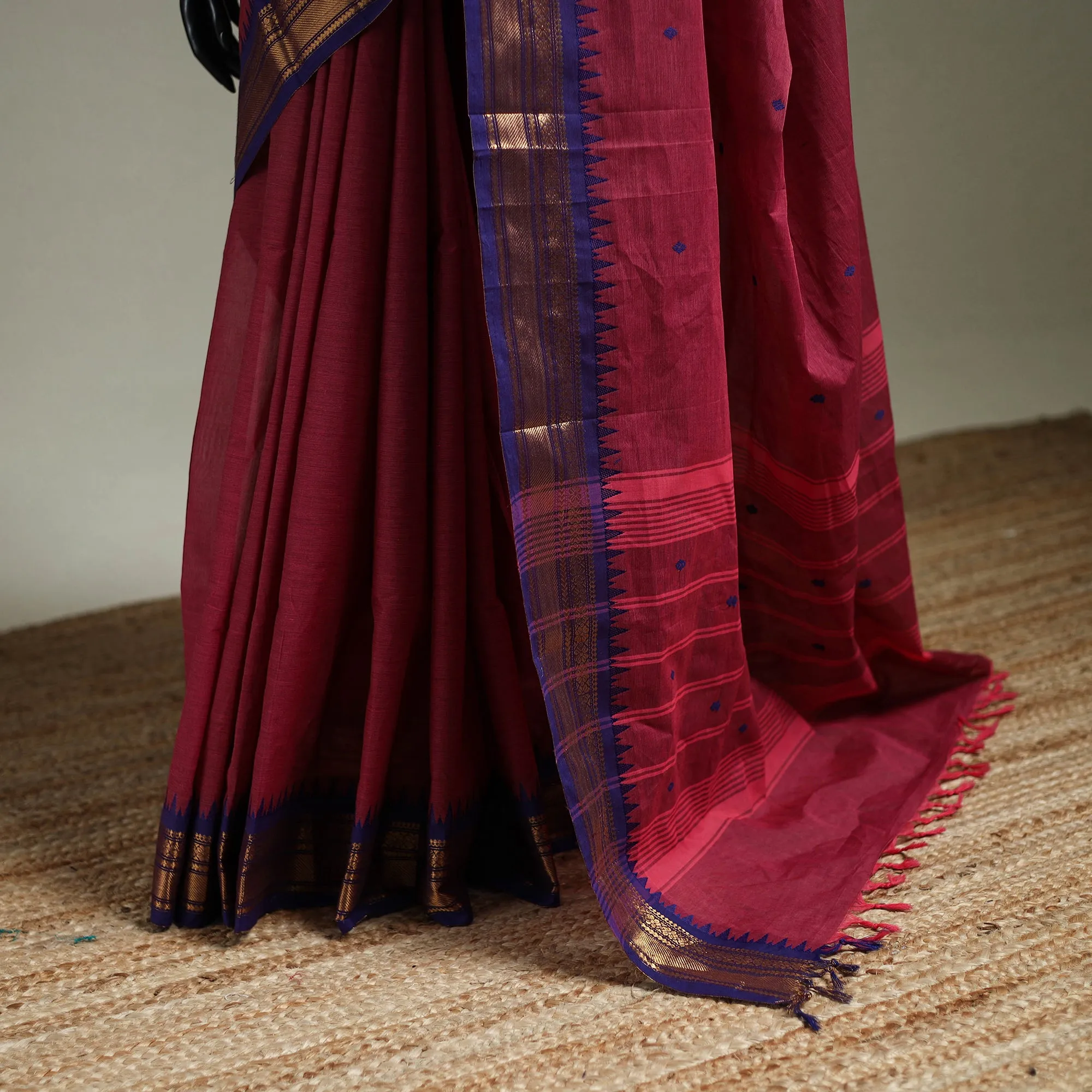Pink - Kanchipuram Buti Cotton Saree with Border 71 sold by Itokri product image thumbnail 4