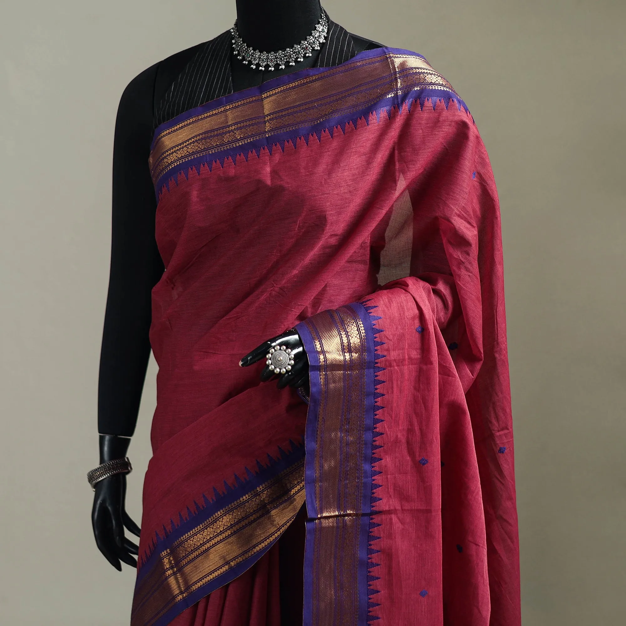 Pink - Kanchipuram Buti Cotton Saree with Border 71 sold by Itokri product image thumbnail 2