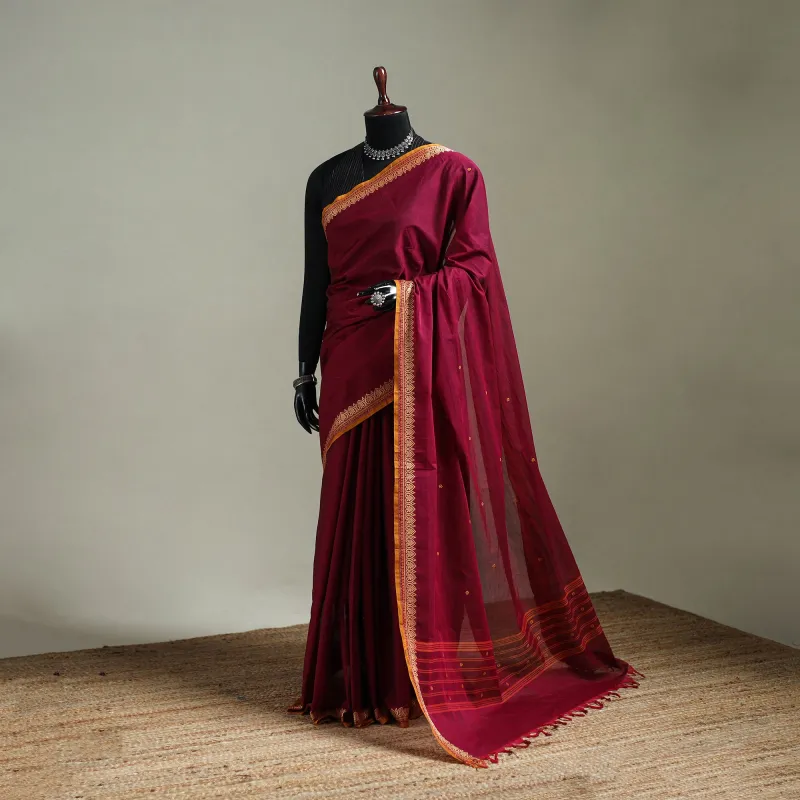 Red - Kanchipuram Buti Cotton Saree with Border 72 made by Itokri
