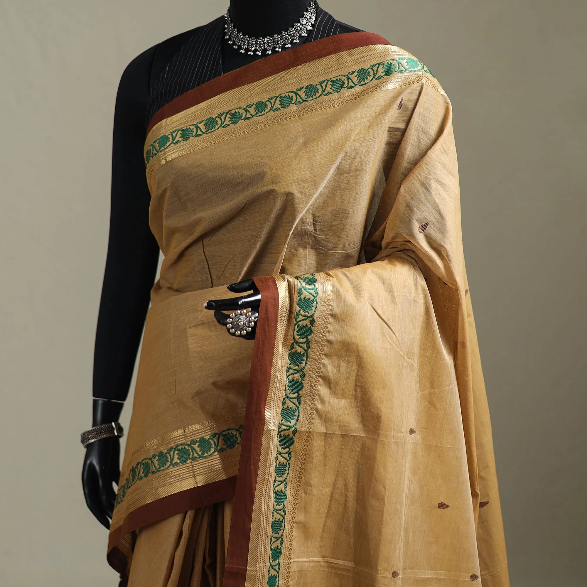 Beige - Kanchipuram Buti Cotton Saree with Border 69 sold by Itokri product image thumbnail 2