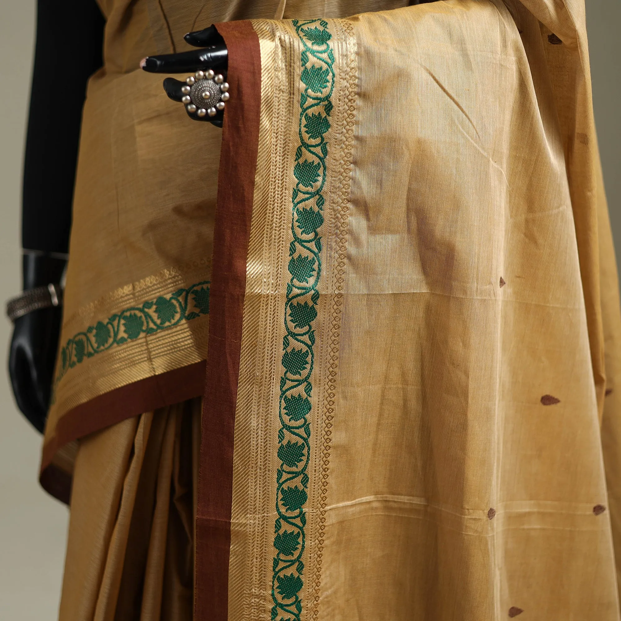 Beige - Kanchipuram Buti Cotton Saree with Border 69 sold by Itokri product image thumbnail 3