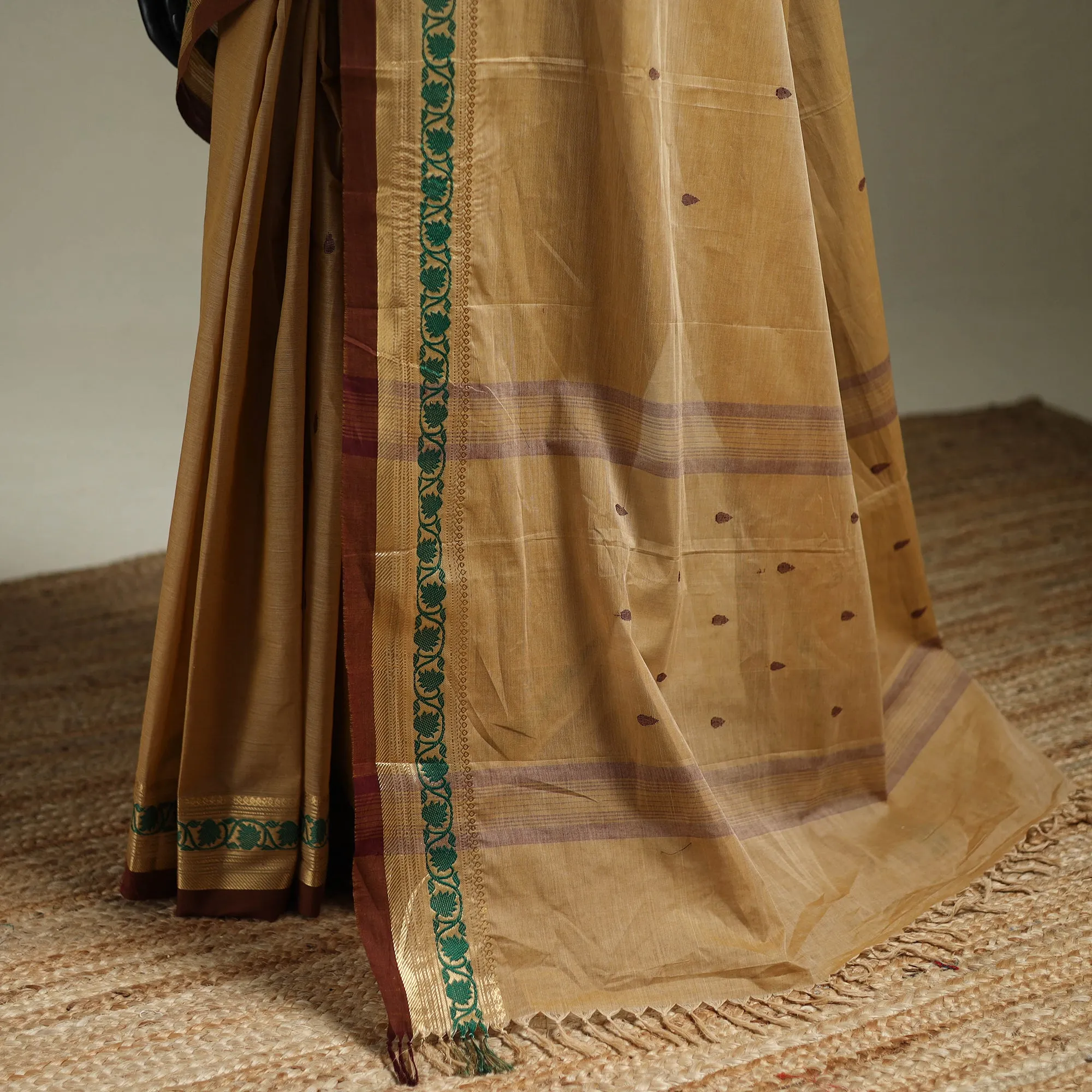 Beige - Kanchipuram Buti Cotton Saree with Border 69 sold by Itokri product image thumbnail 4