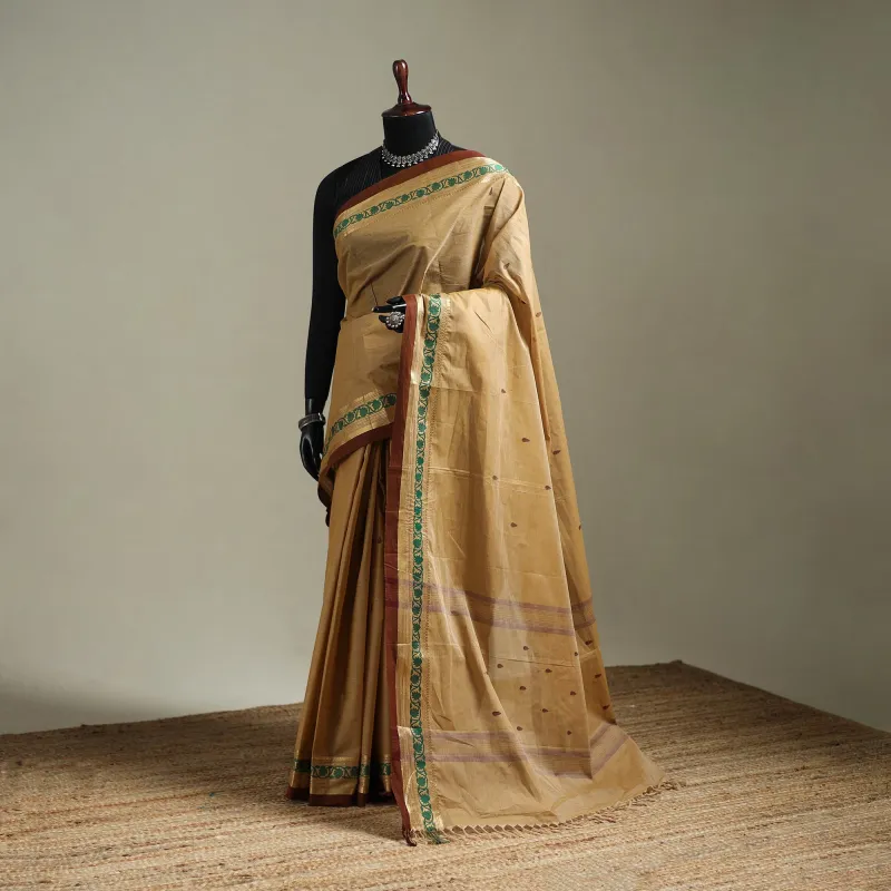 Beige - Kanchipuram Buti Cotton Saree with Border 69 made by Itokri