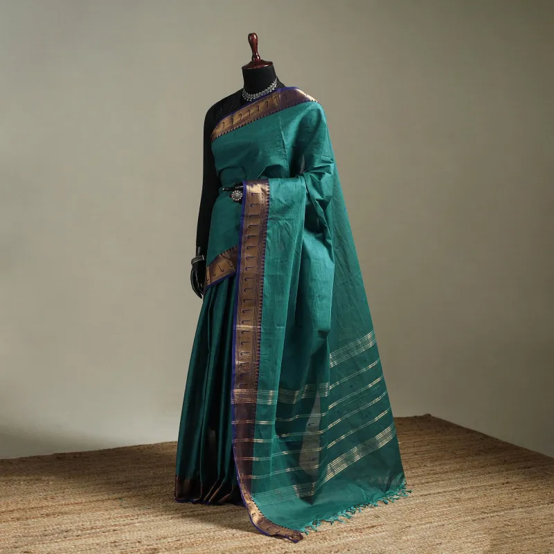 Green - Kanchipuram Buti Cotton Saree with Border 68 made by Itokri