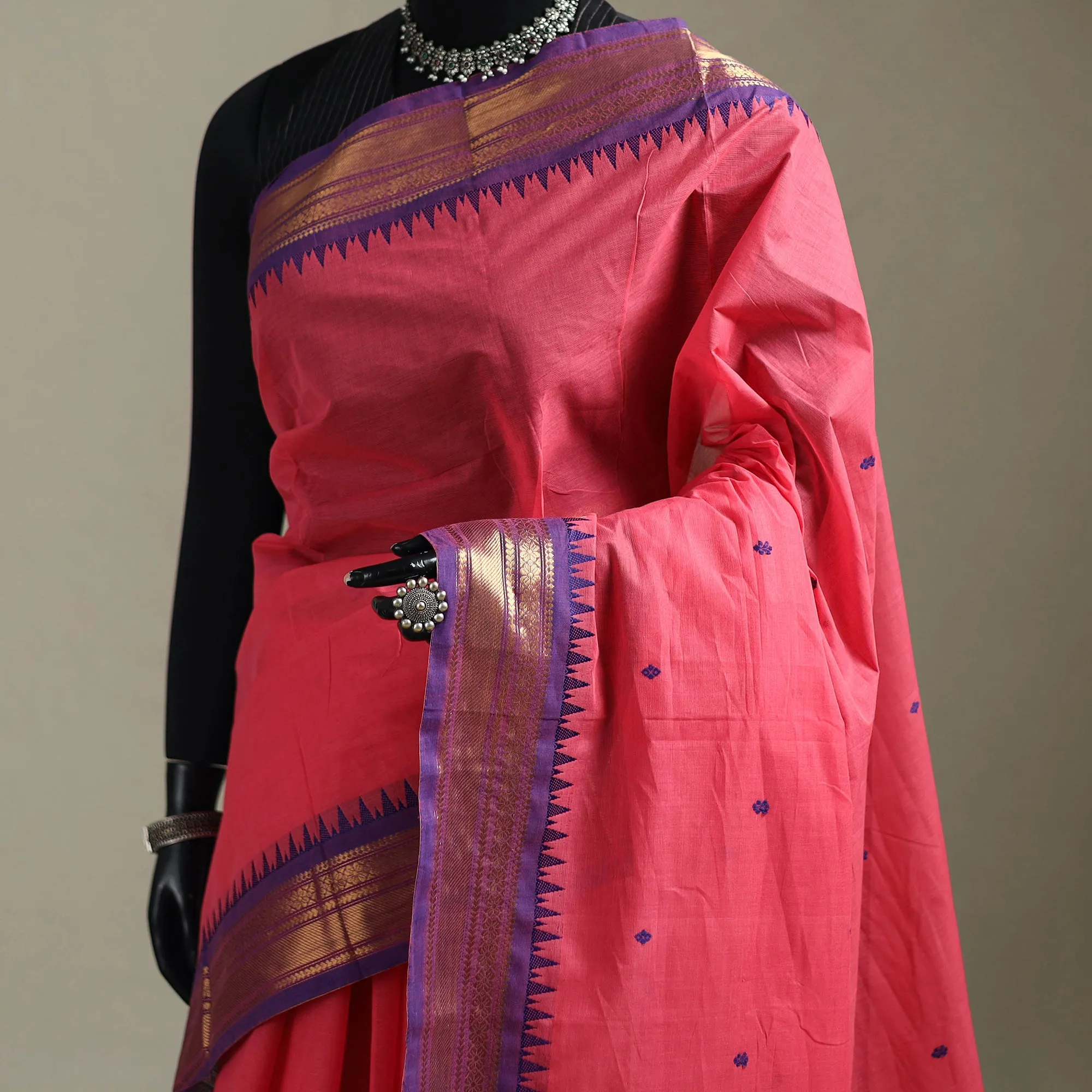 Pink - Kanchipuram Buti Cotton Saree with Border 59 sold by Itokri product image thumbnail 2