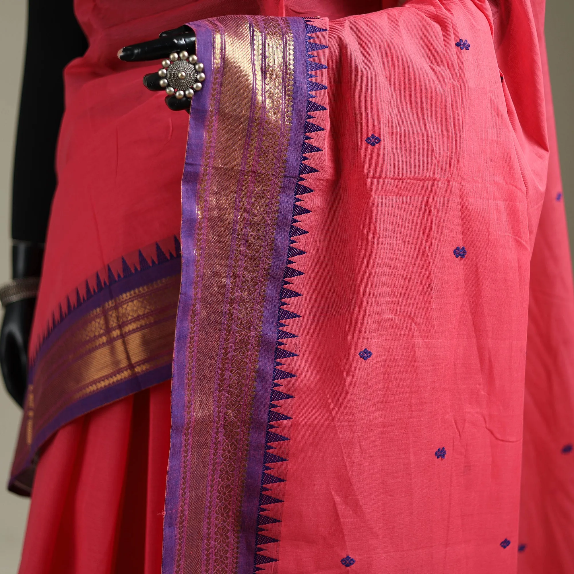 Pink - Kanchipuram Buti Cotton Saree with Border 59 sold by Itokri product image thumbnail 3
