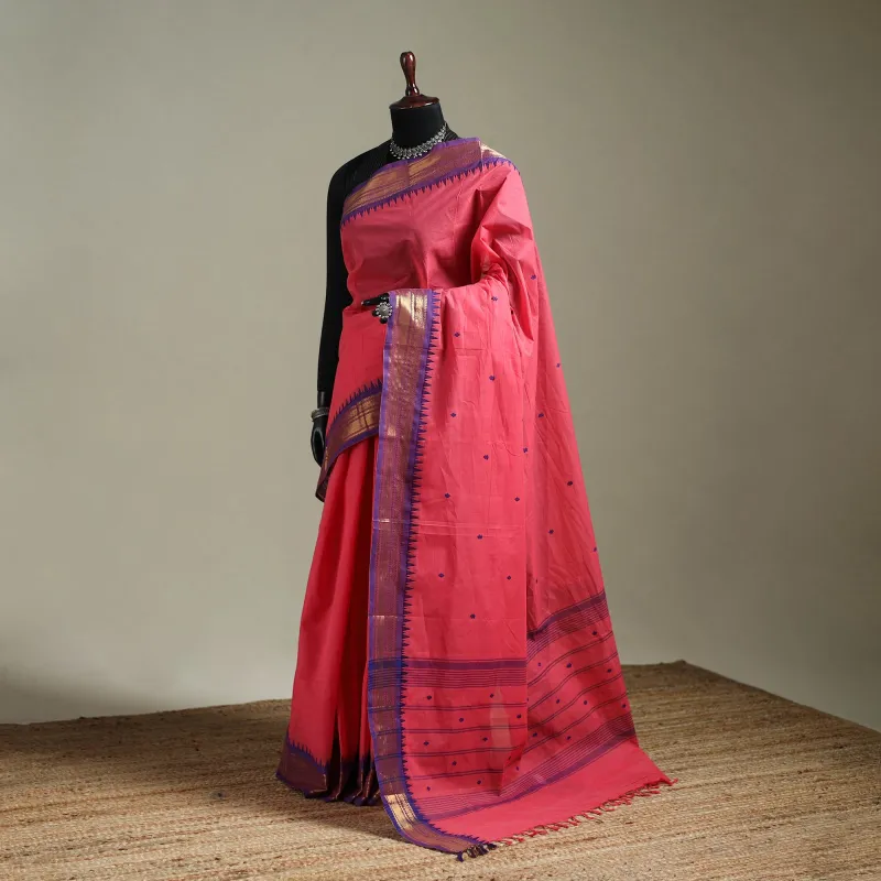 Pink - Kanchipuram Buti Cotton Saree with Border 59 made by Itokri