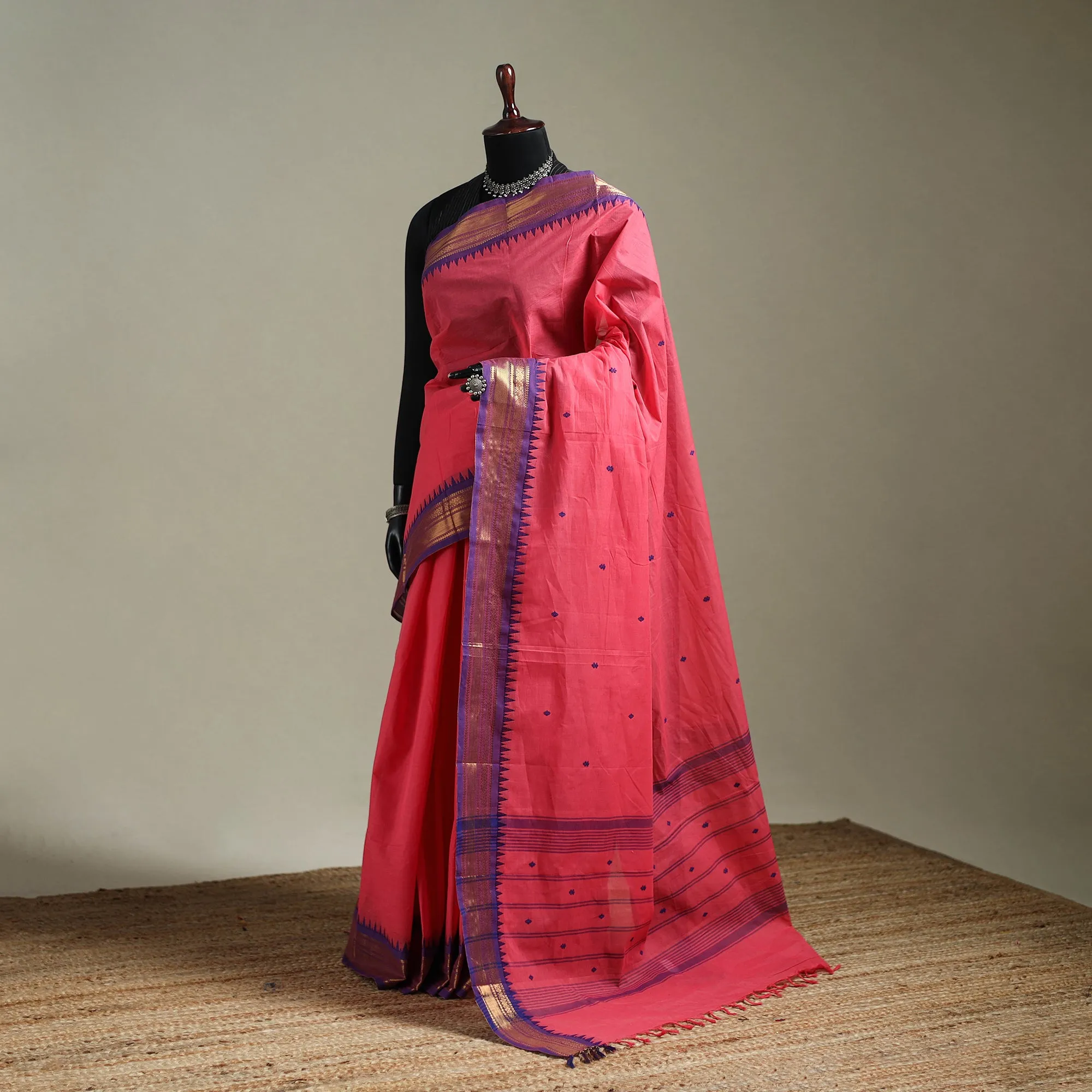 Pink - Kanchipuram Buti Cotton Saree with Border 59 sold by Itokri
