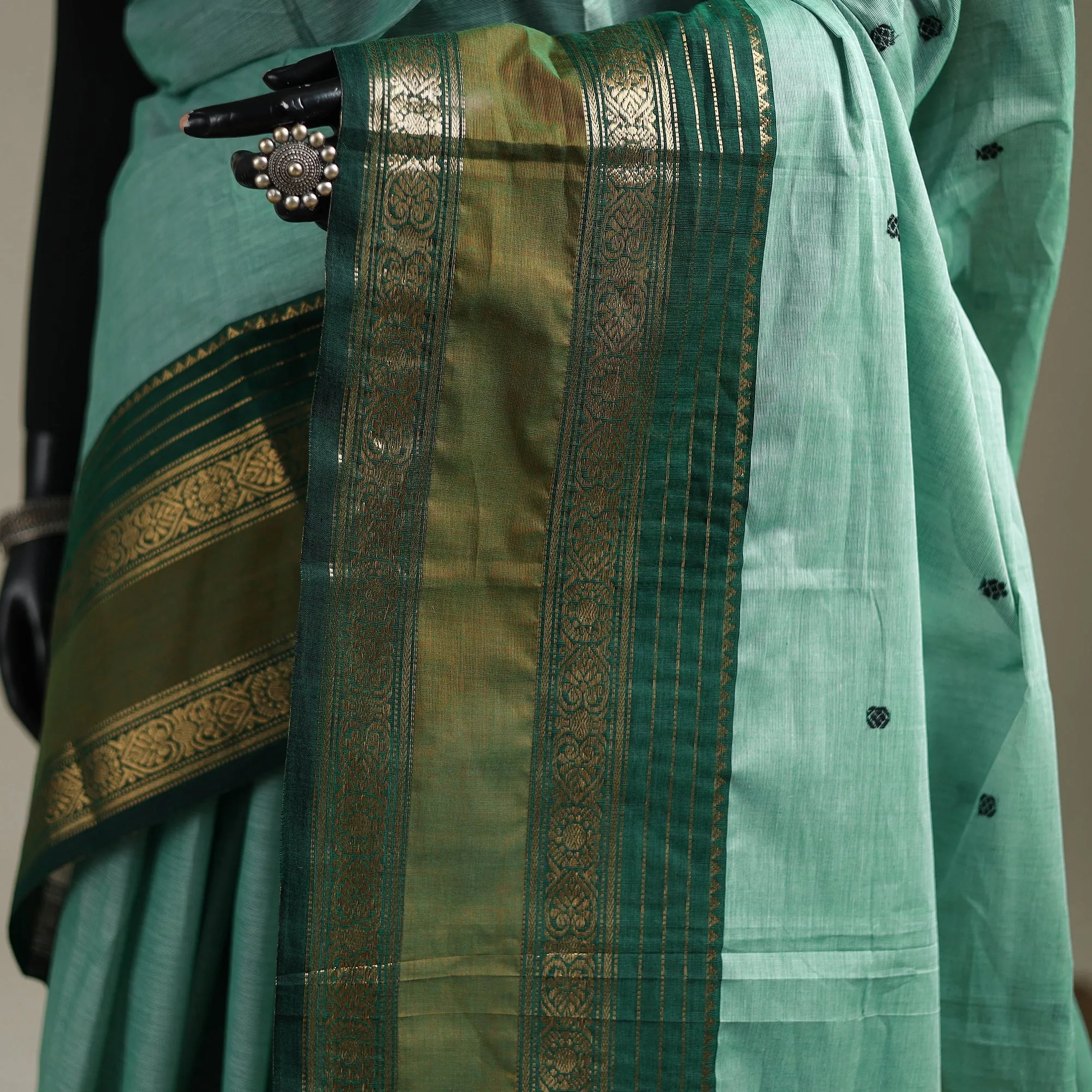 Green - Kanchipuram Buti Cotton Saree with Border 57 sold by Itokri product image thumbnail 3