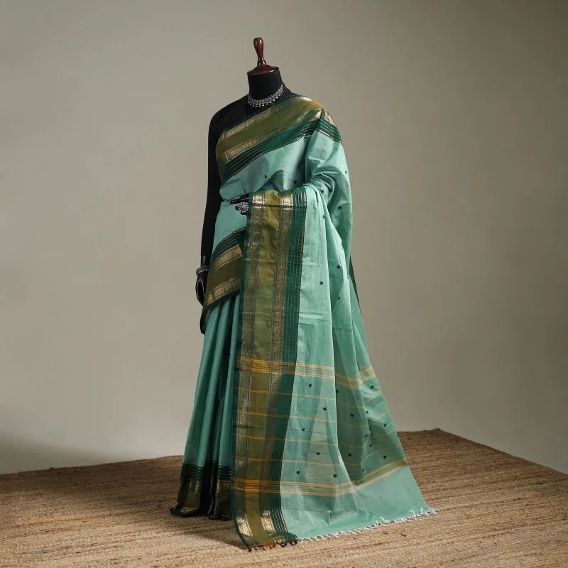 Green - Kanchipuram Buti Cotton Saree with Border 57 made by Itokri