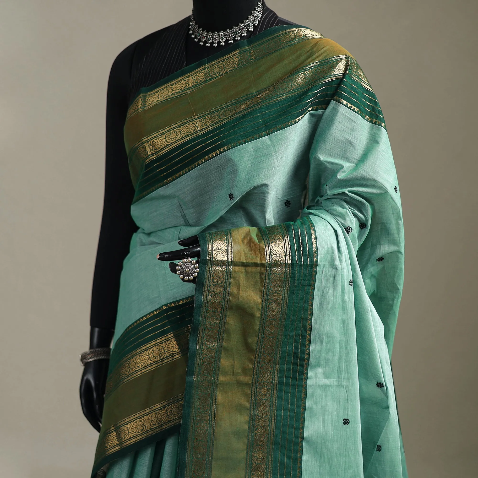 Green - Kanchipuram Buti Cotton Saree with Border 57 sold by Itokri product image thumbnail 2