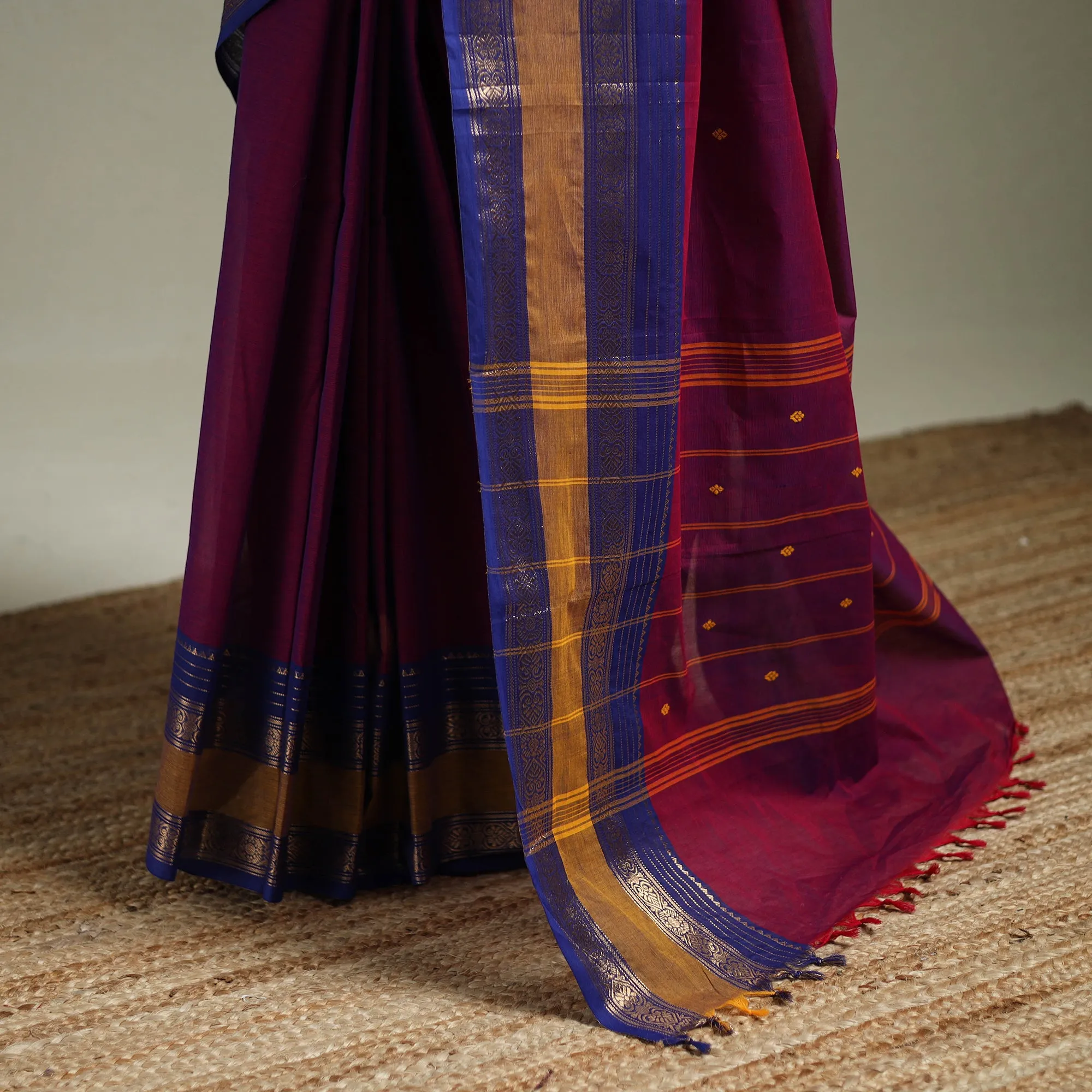 Purple - Kanchipuram Buti Cotton Saree with Border 42 sold by Itokri product image thumbnail 4