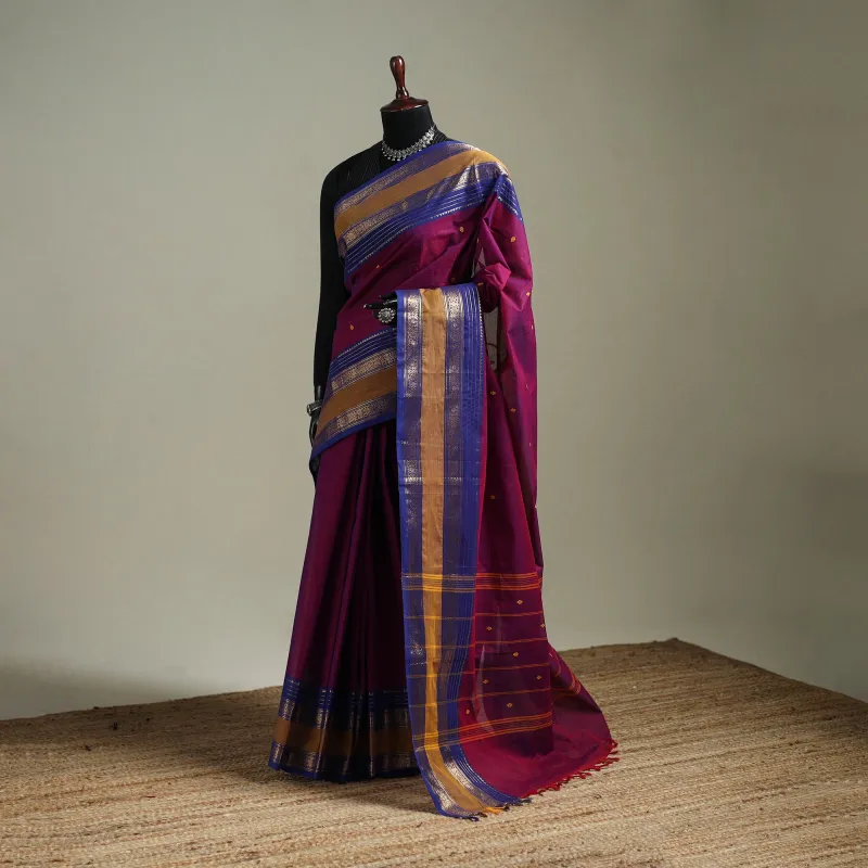 Purple - Kanchipuram Buti Cotton Saree with Border 42 made by Itokri