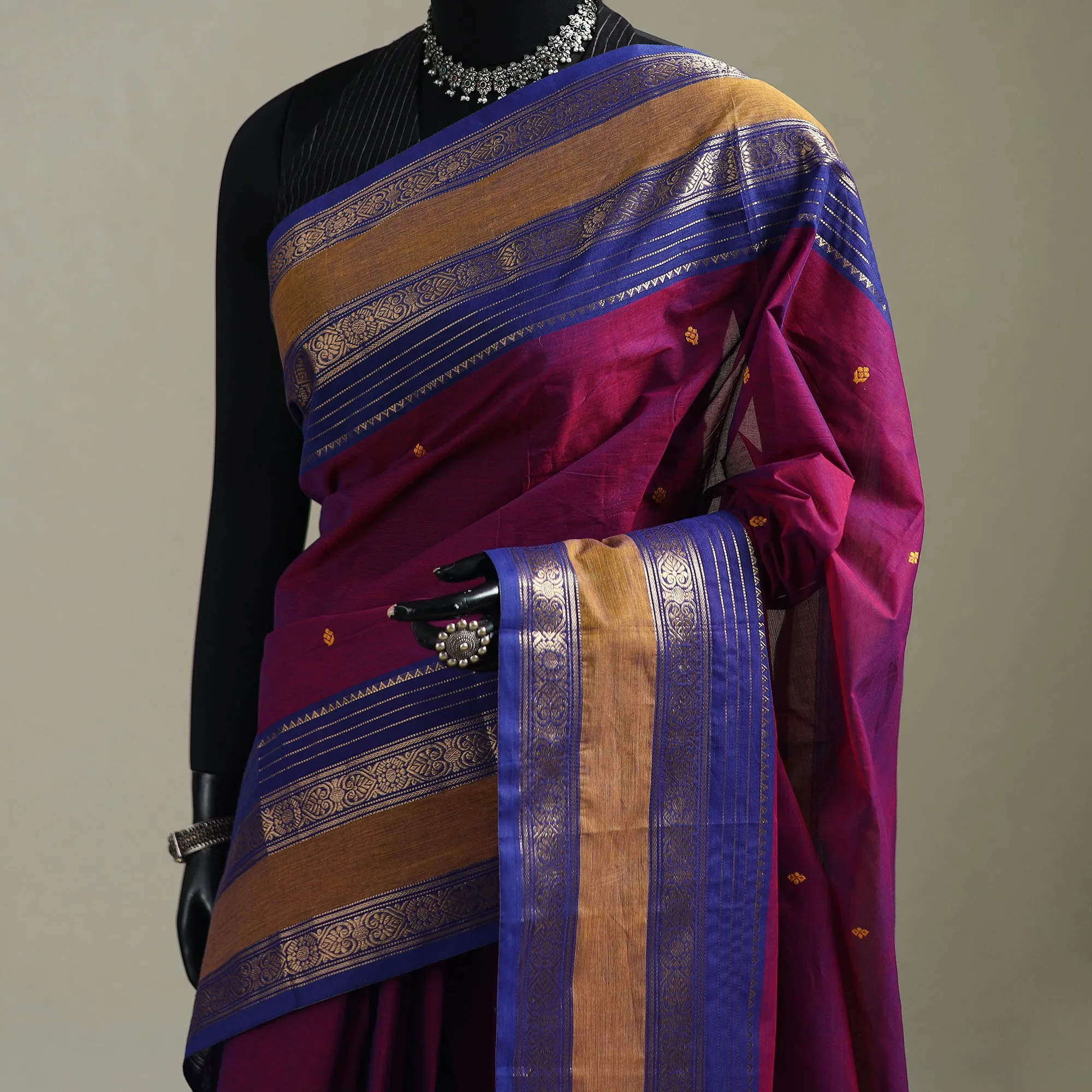 Purple - Kanchipuram Buti Cotton Saree with Border 42 sold by Itokri product image thumbnail 2