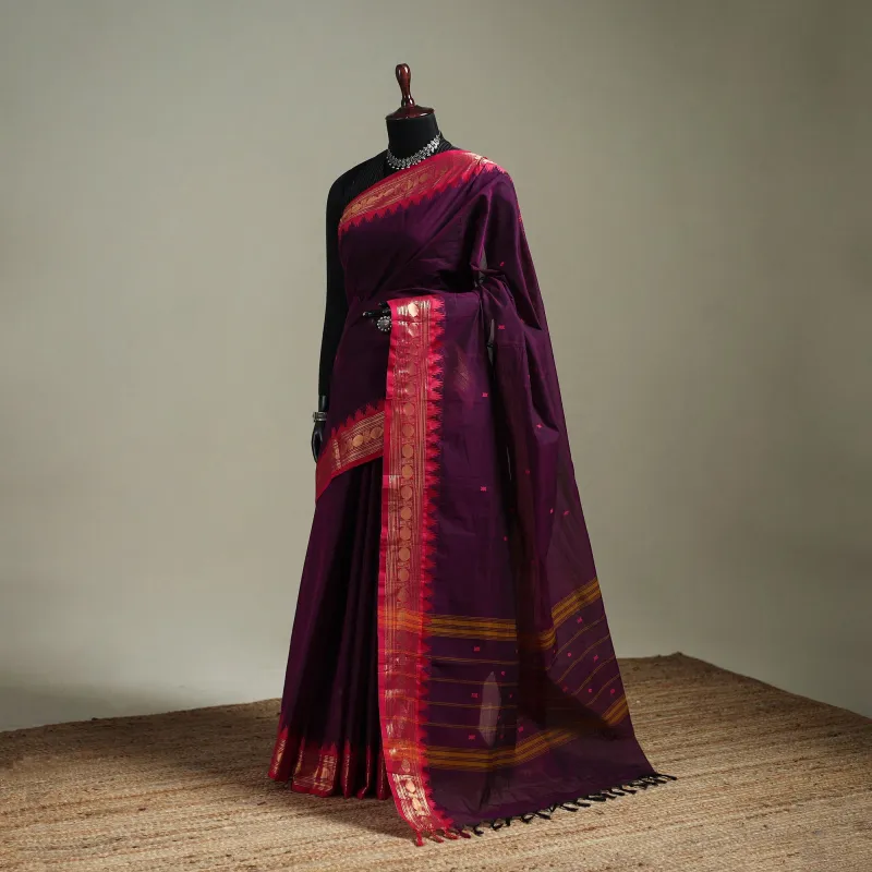 Purple - Kanchipuram Buti Cotton Saree with Border 41 made by Itokri