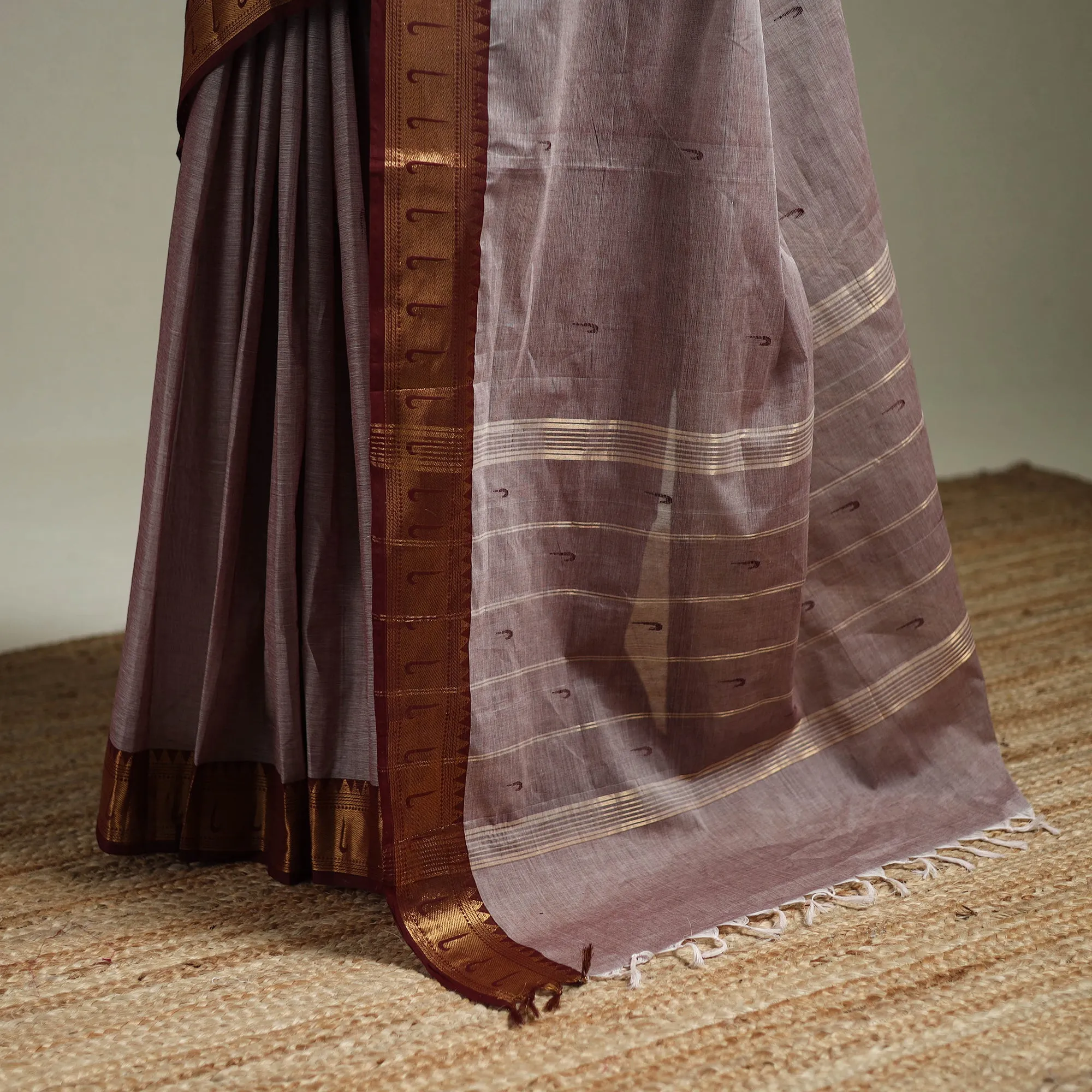 Brown - Kanchipuram Buti Cotton Saree with Border 29 sold by Itokri product image thumbnail 4