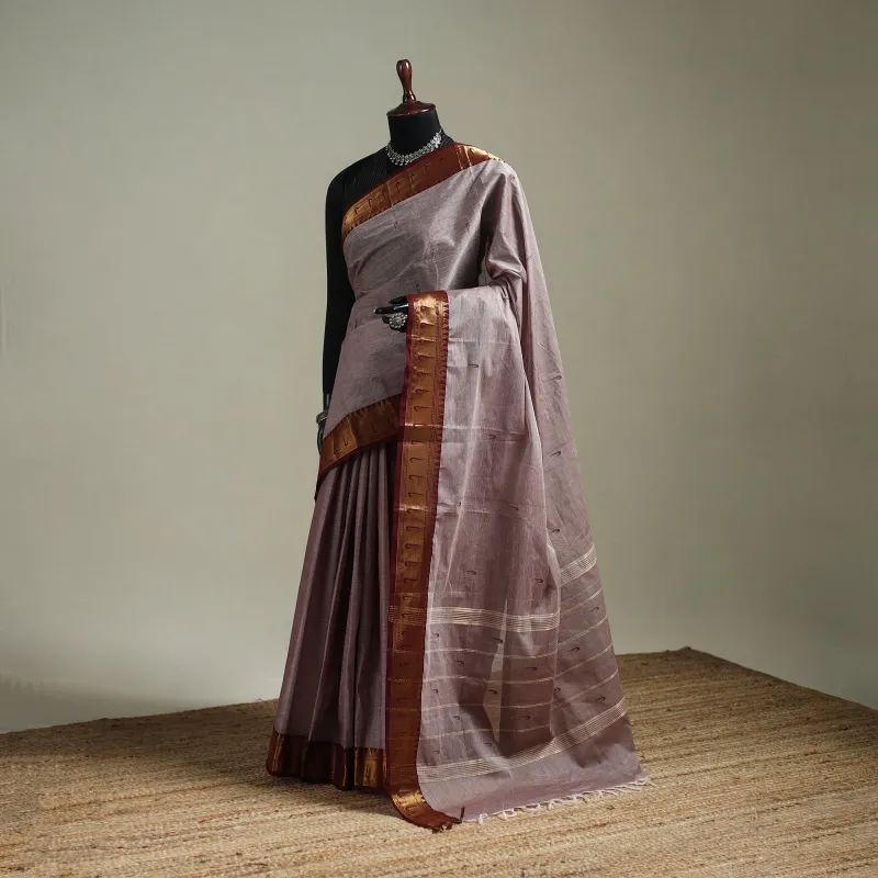 Brown - Kanchipuram Buti Cotton Saree with Border 29 made by Itokri