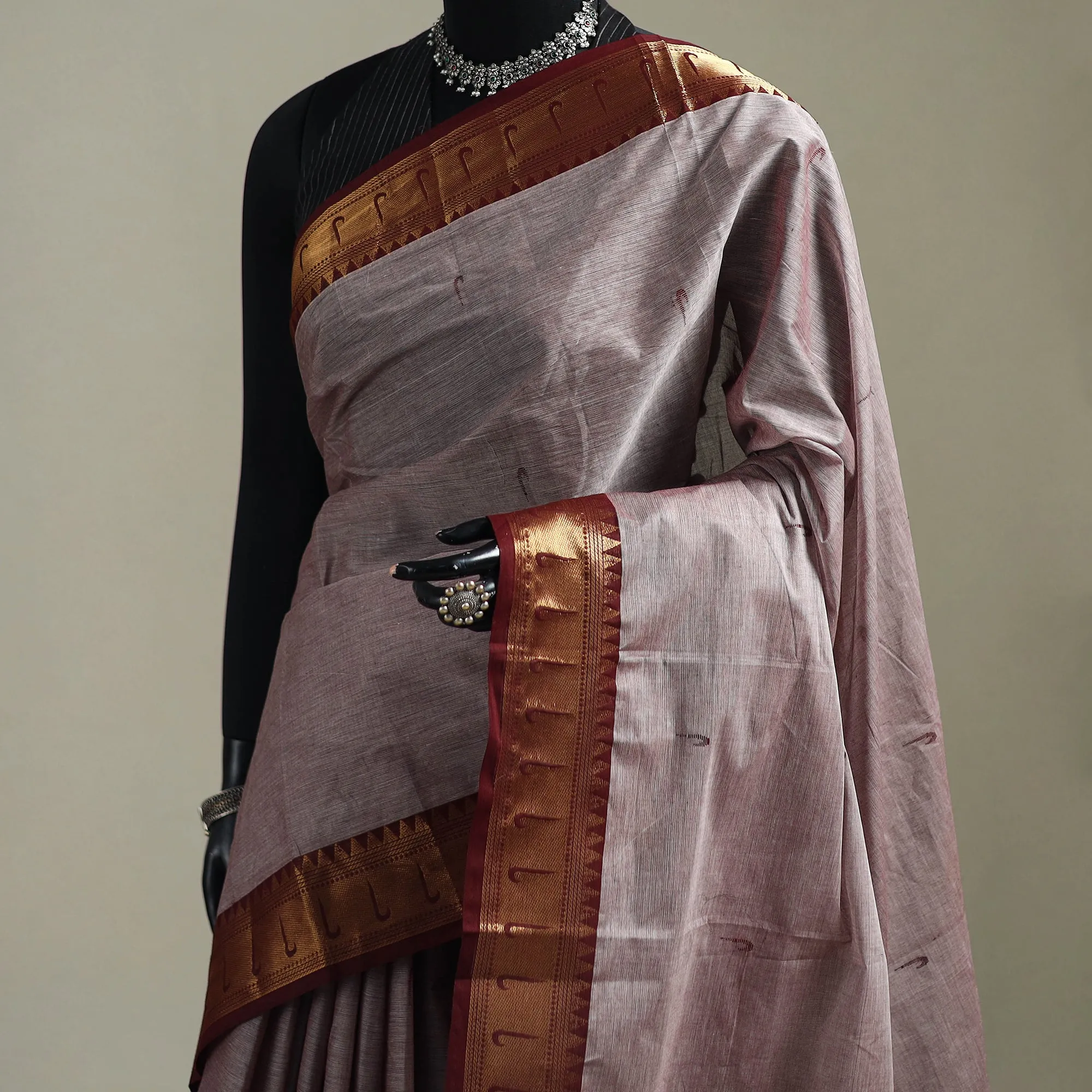 Brown - Kanchipuram Buti Cotton Saree with Border 29 sold by Itokri product image thumbnail 2