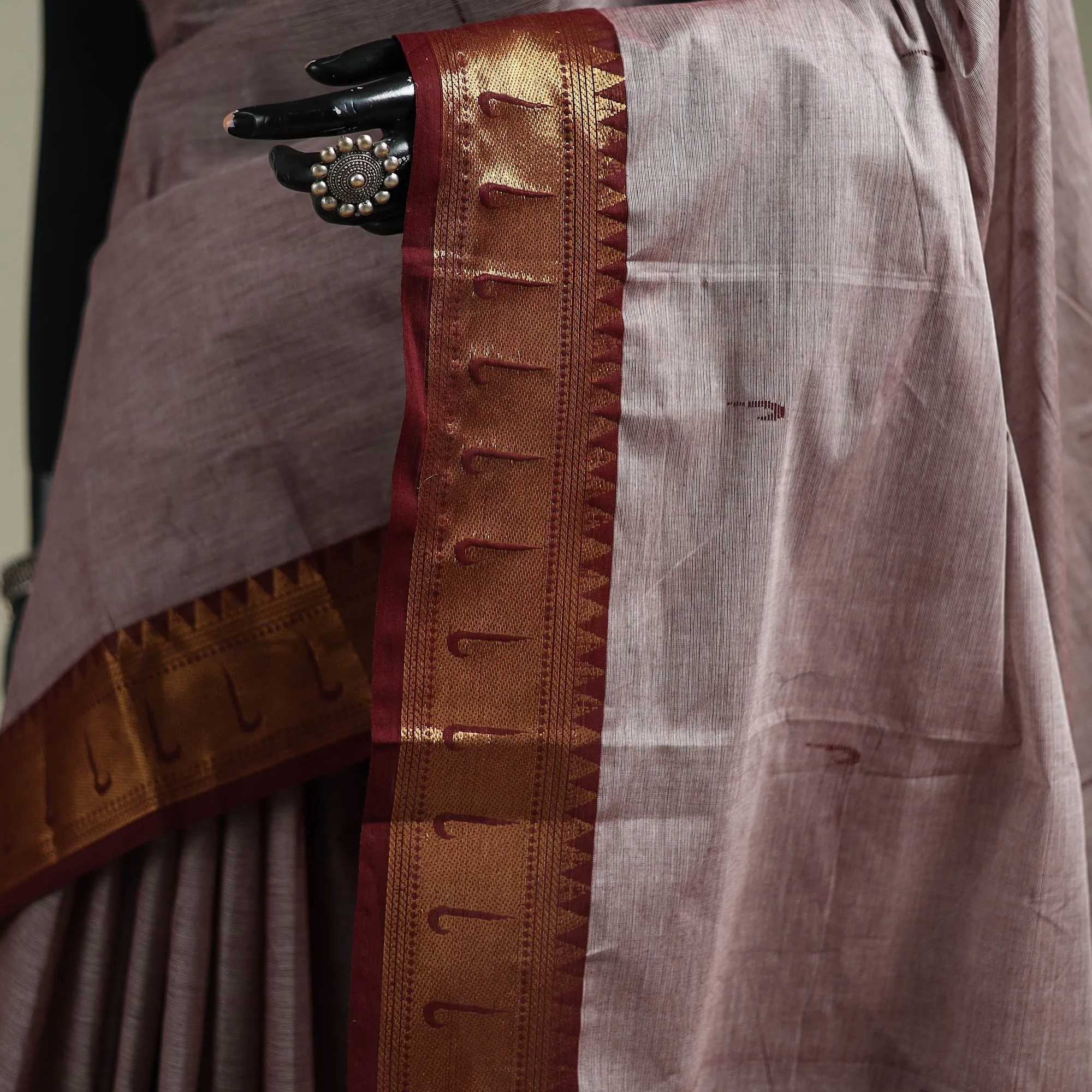 Brown - Kanchipuram Buti Cotton Saree with Border 29 sold by Itokri product image thumbnail 3