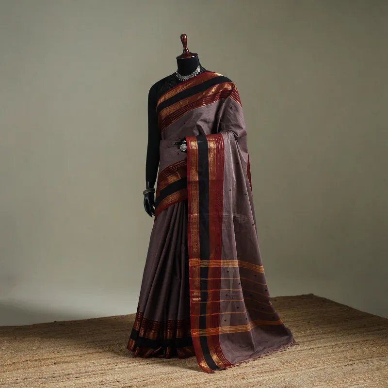 Purple - Kanchipuram Buti Cotton Saree with Border 08 made by Itokri