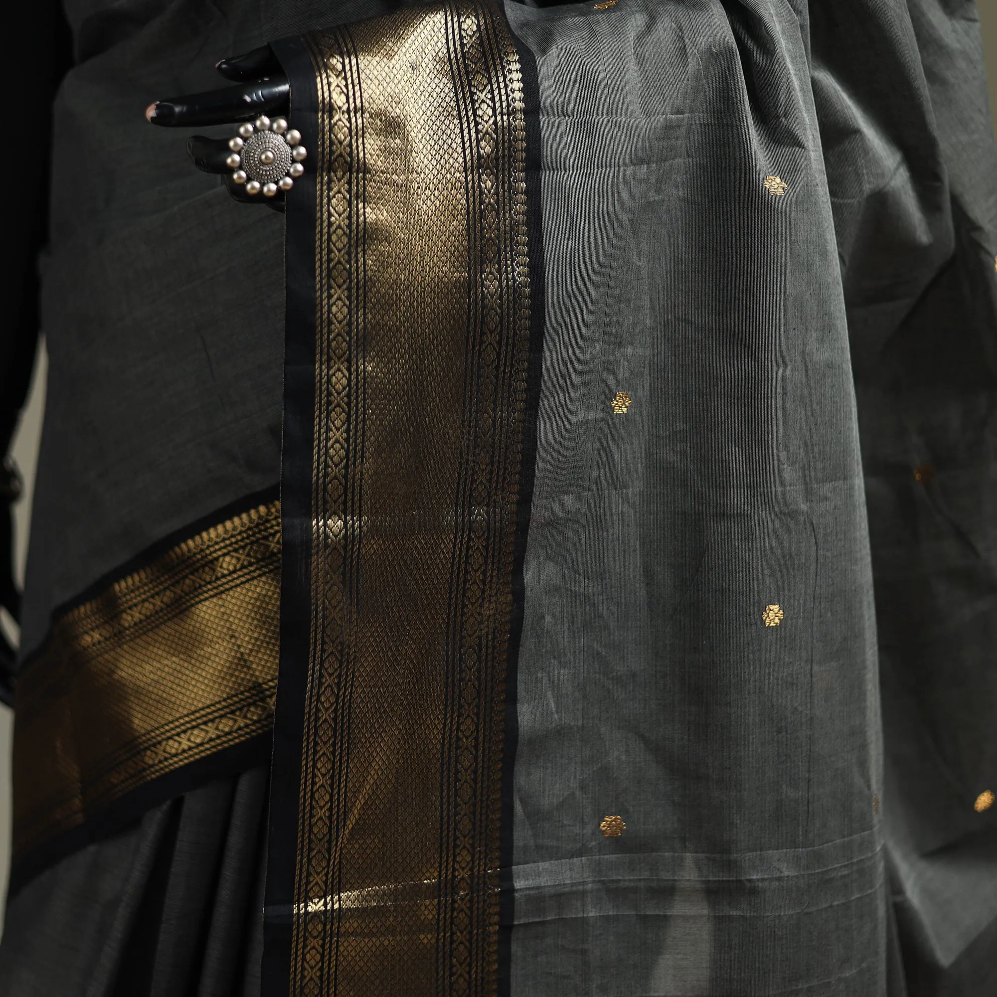 Grey - Kanchipuram Buti Cotton Saree with Border 07 sold by Itokri product image thumbnail 3
