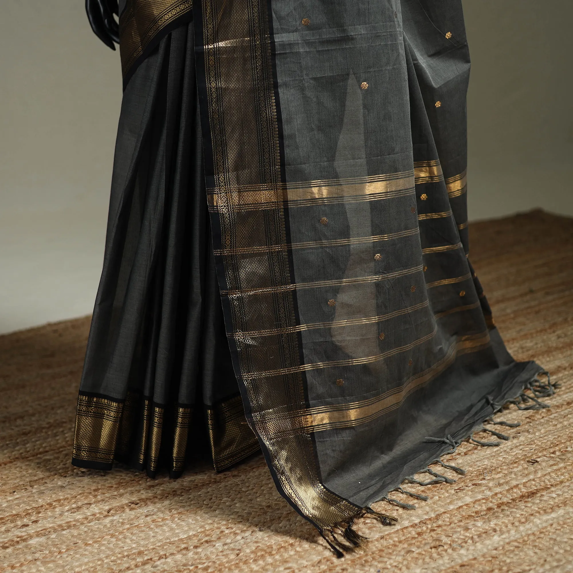 Grey - Kanchipuram Buti Cotton Saree with Border 07 sold by Itokri product image thumbnail 4