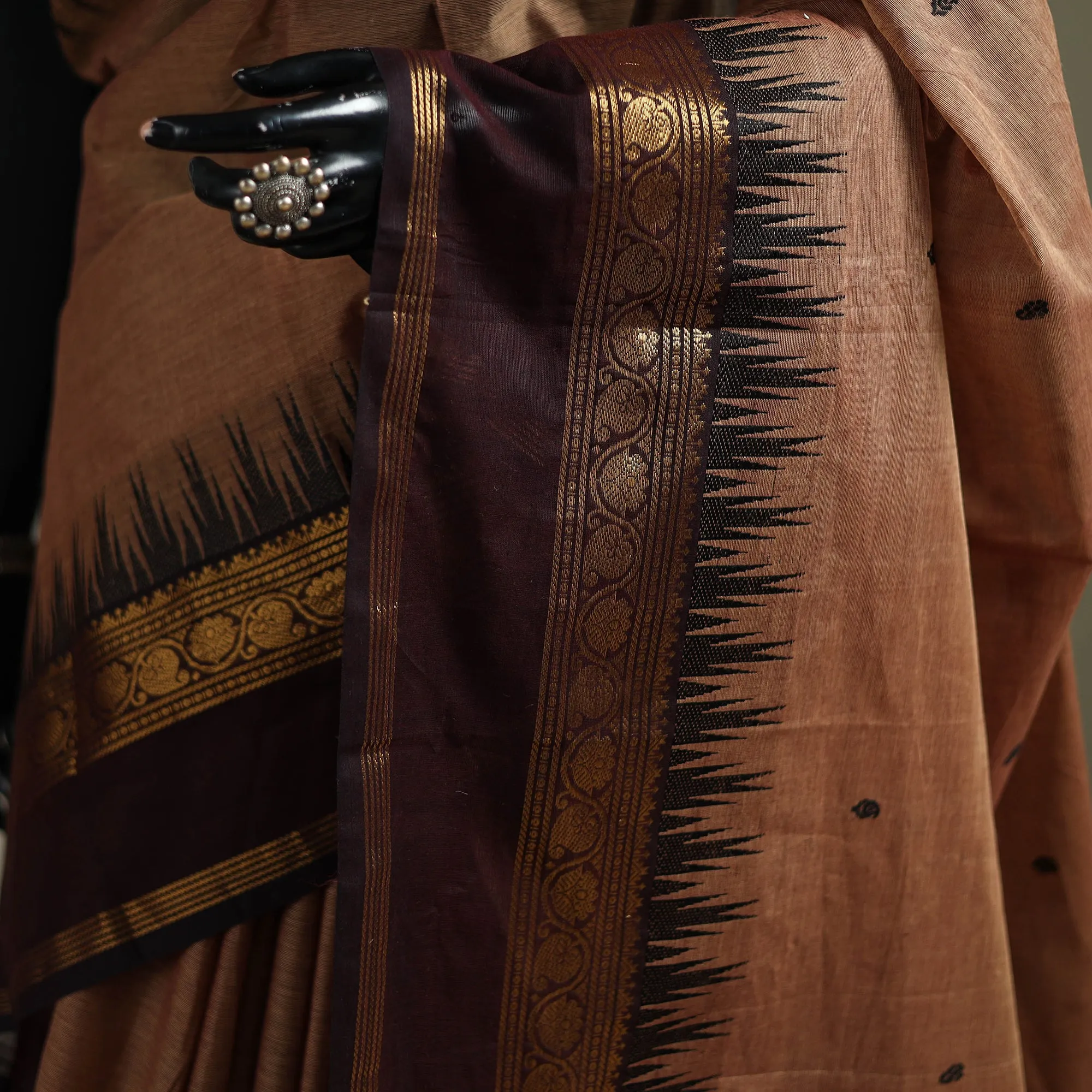 Brown - Kanchipuram Buti Cotton Saree with Border 03 sold by Itokri product image thumbnail 3