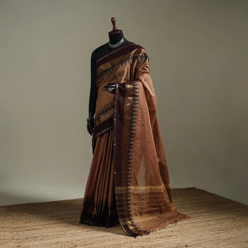 Brown - Kanchipuram Buti Cotton Saree with Border 03 made by Itokri