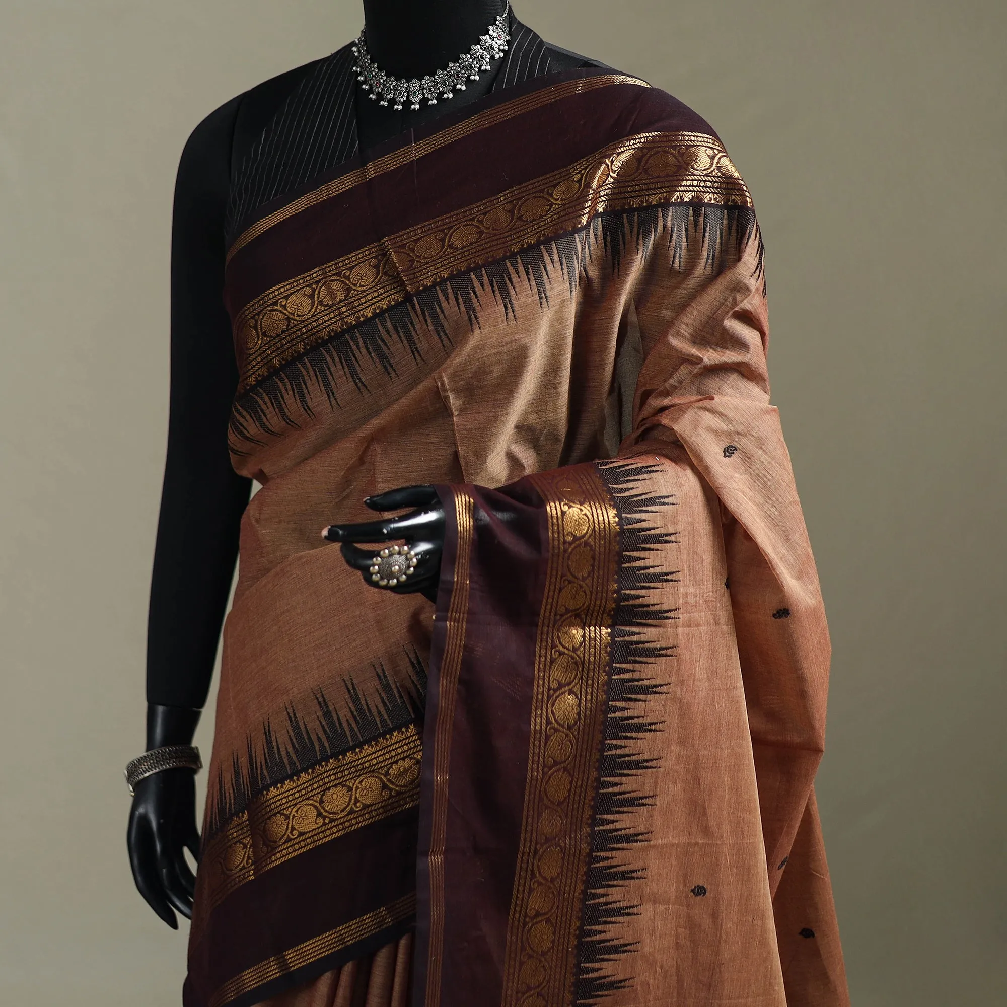 Brown - Kanchipuram Buti Cotton Saree with Border 03 sold by Itokri product image thumbnail 2