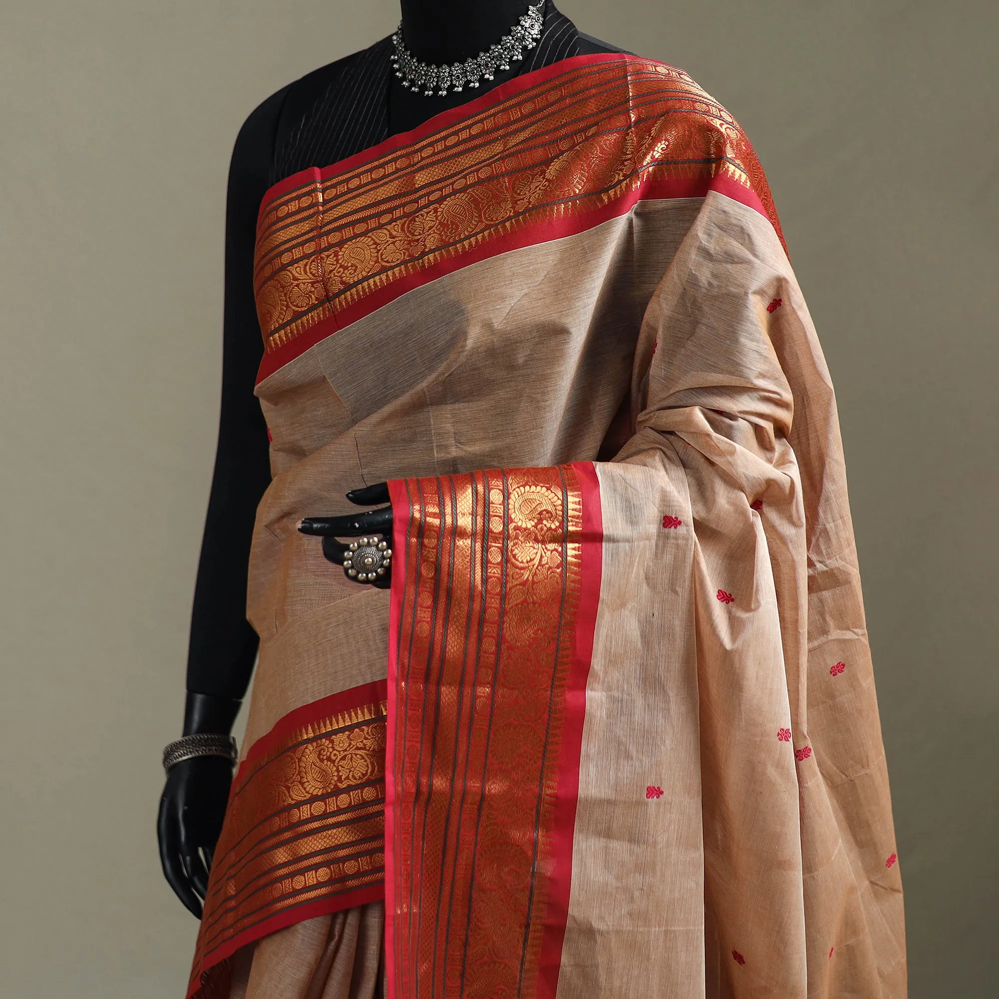 Beige - Kanchipuram Buti Cotton Saree with Border 02 sold by Itokri product image thumbnail 2