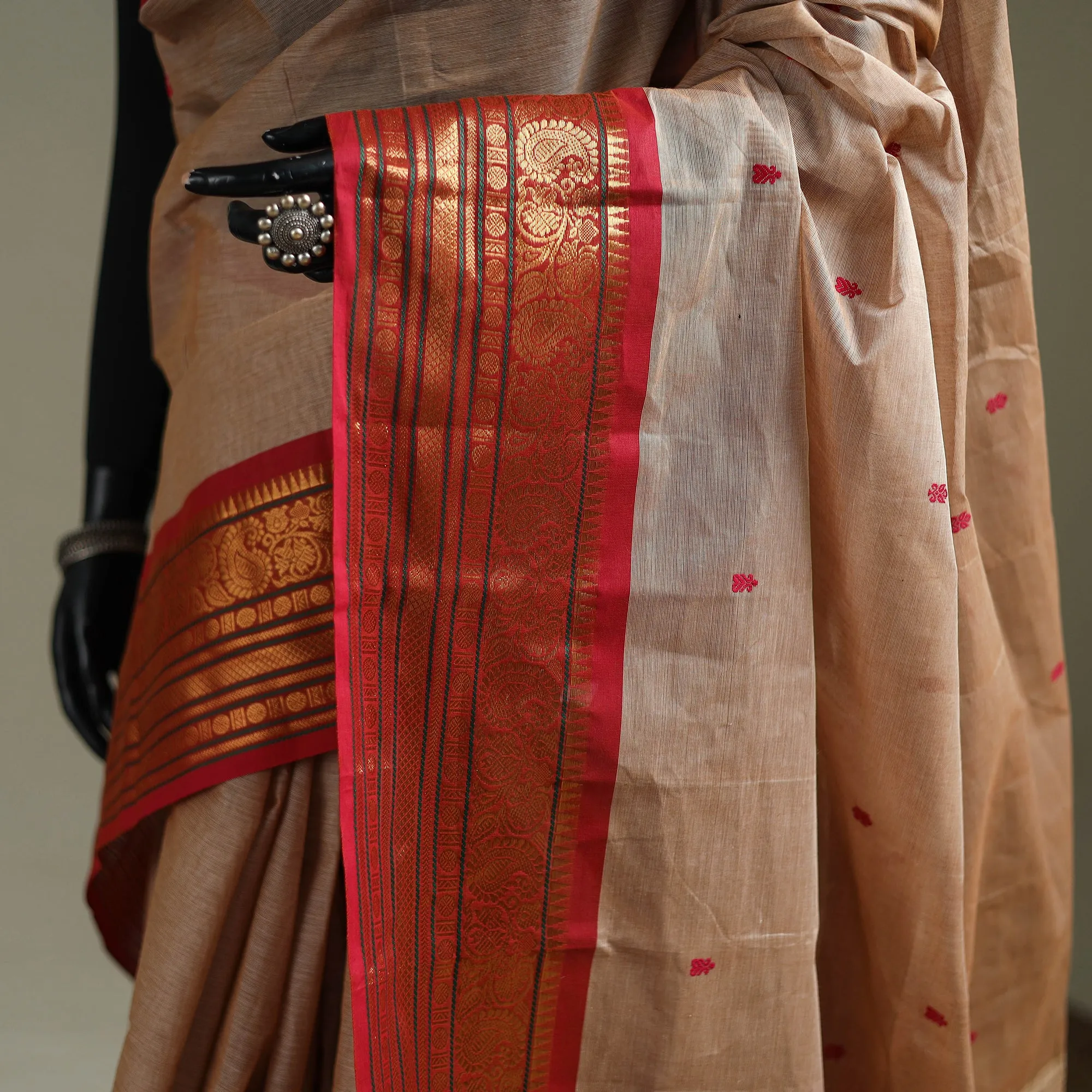 Beige - Kanchipuram Buti Cotton Saree with Border 02 sold by Itokri product image thumbnail 3