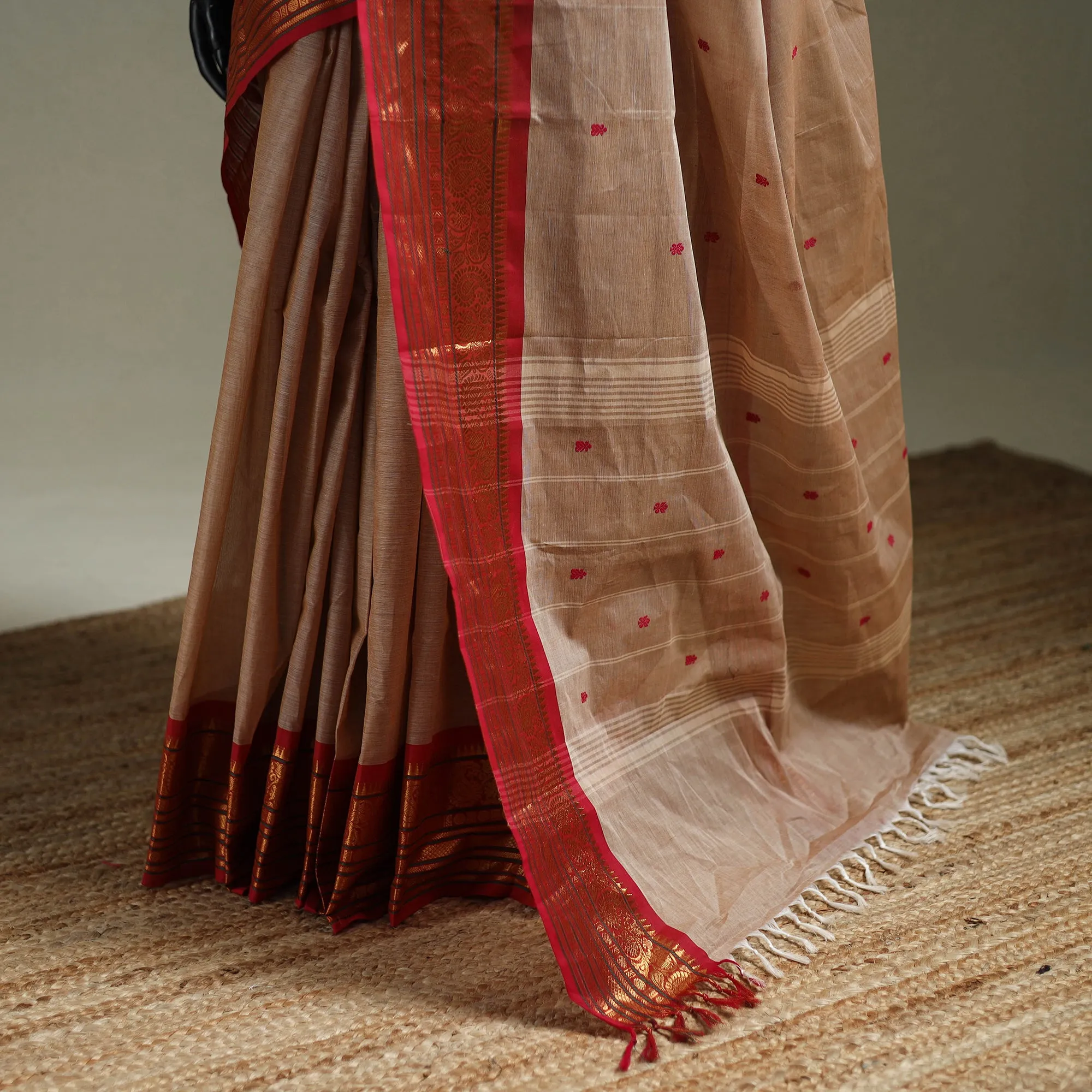 Beige - Kanchipuram Buti Cotton Saree with Border 02 sold by Itokri product image thumbnail 4