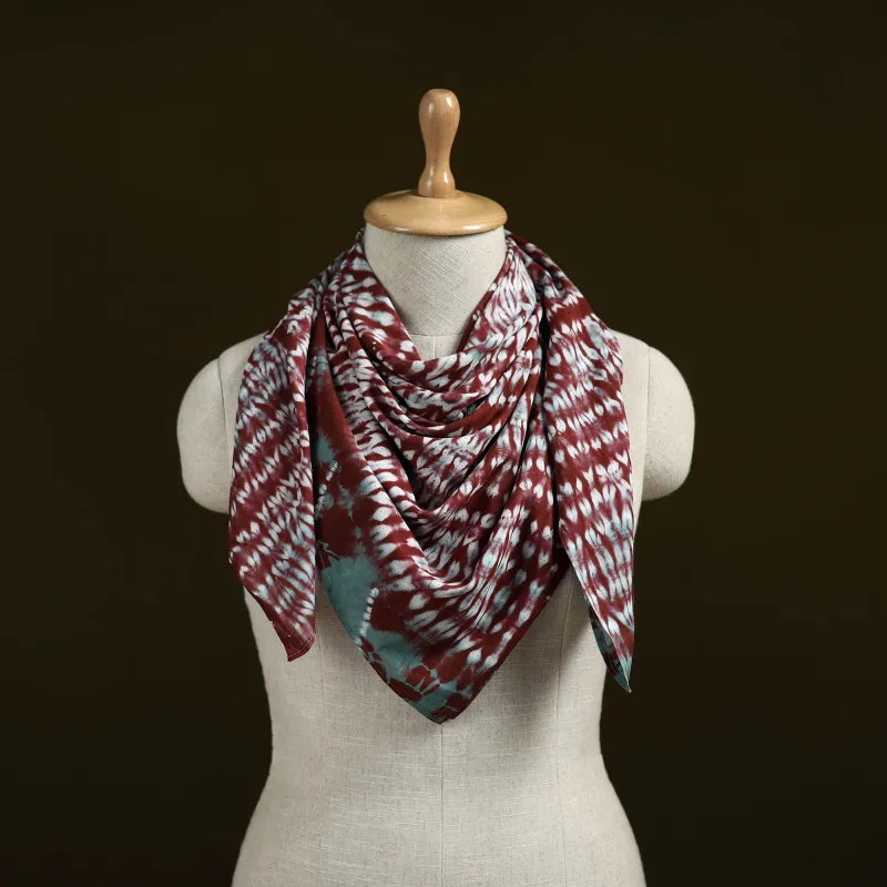 Maroon - Shibori Tie-Dye Pure Mul Cotton Scarf 18 made by Itokri