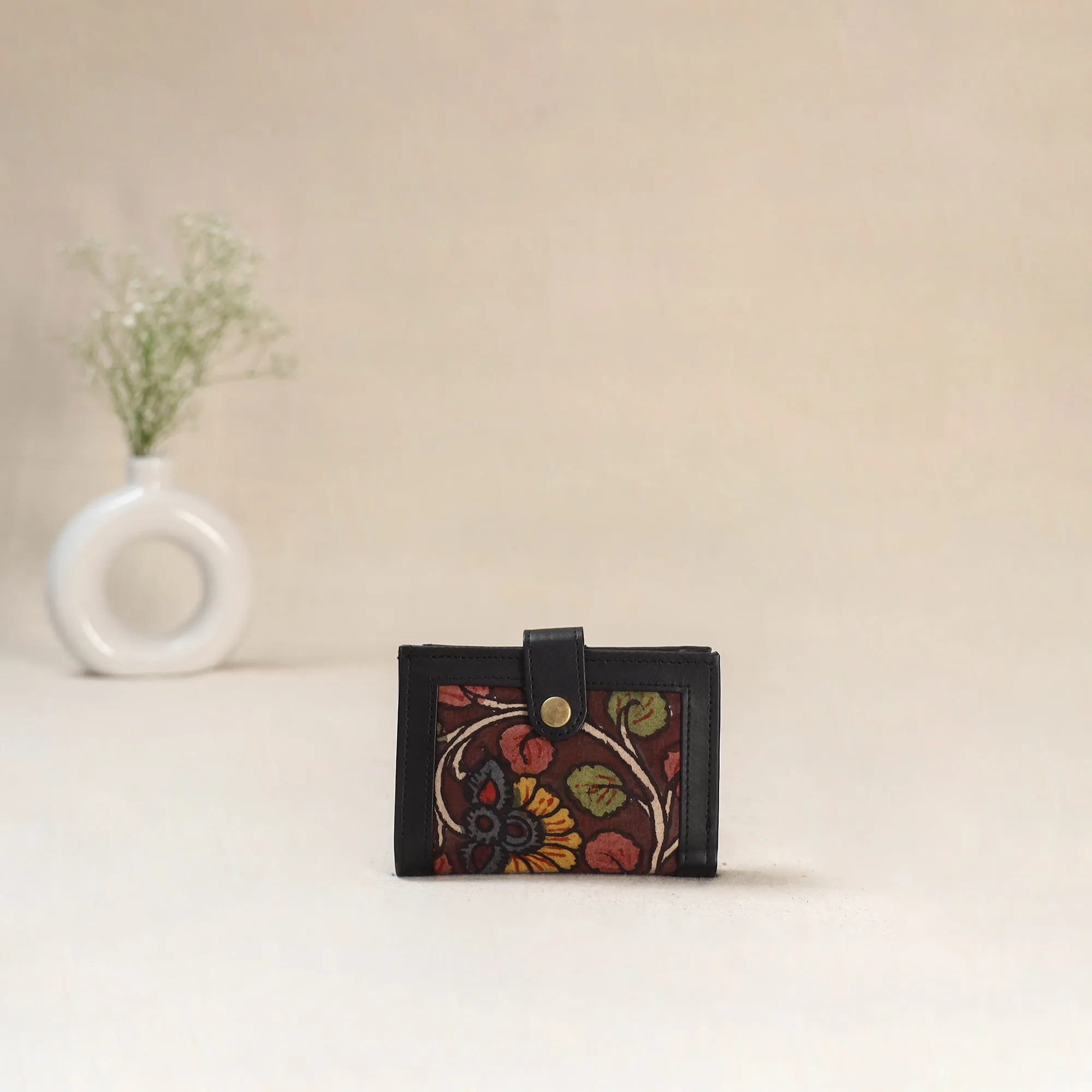Brown - Srikalahasti Kalamkari Handpainted Wallet 113 sold by Itokri